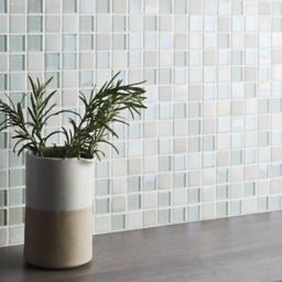Parmia White Glass effect Glass & marble Mosaic tile, (L)306mm (W)306mm