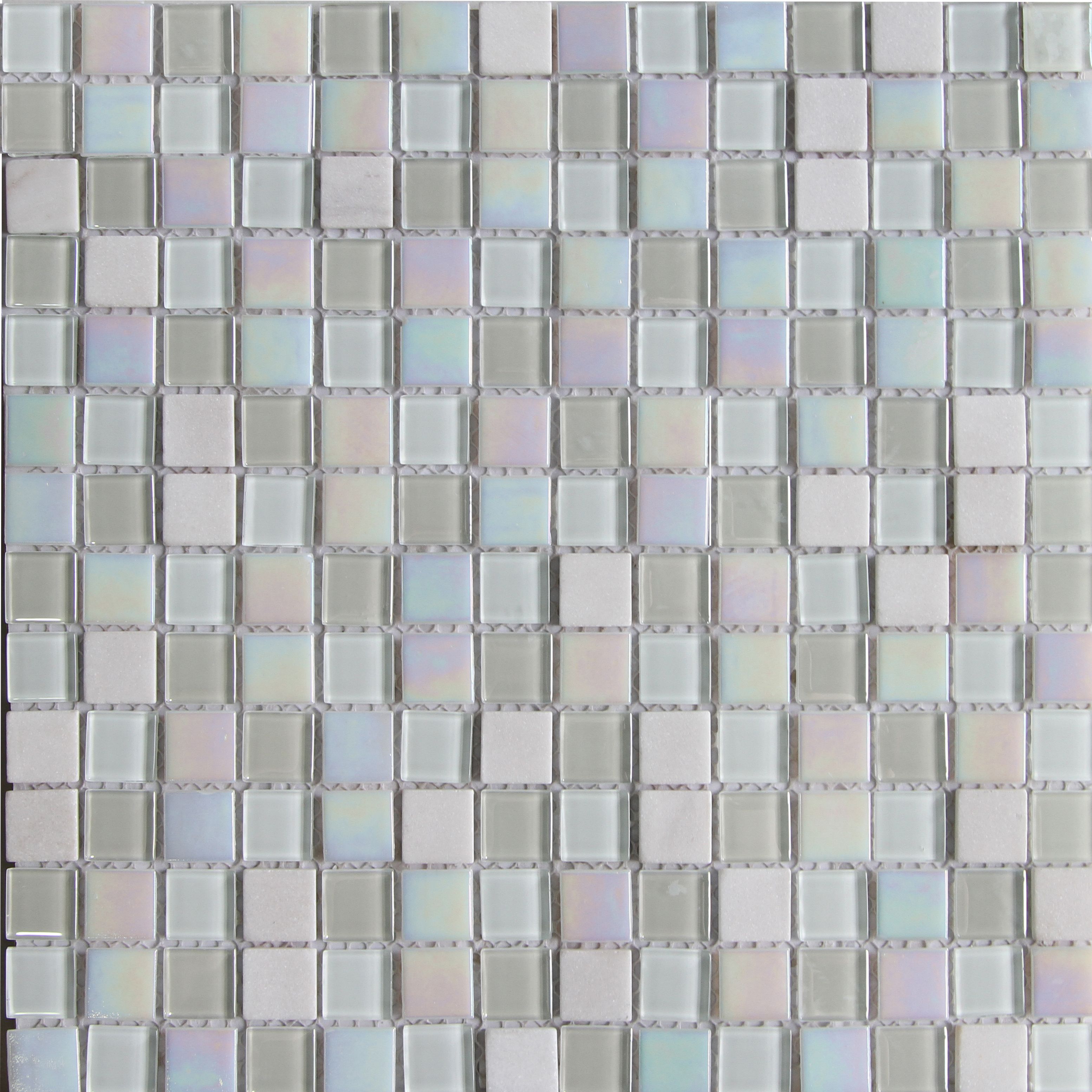 Parmia White Glass & marble Mosaic tile, (L)306mm (W)306mm