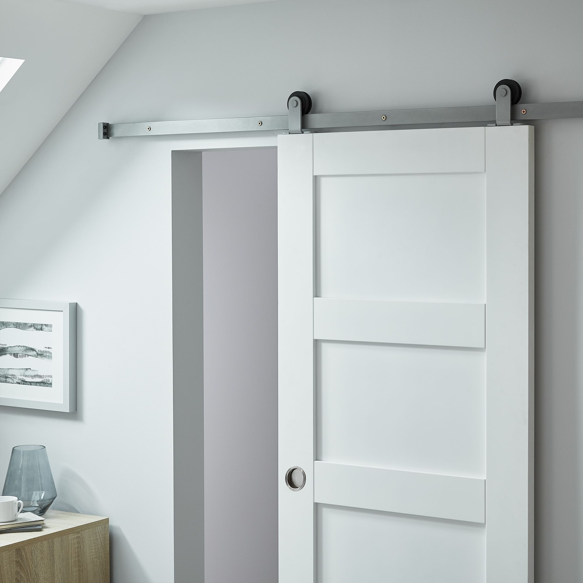 Peak Silver Sliding door track system (L) 200cm