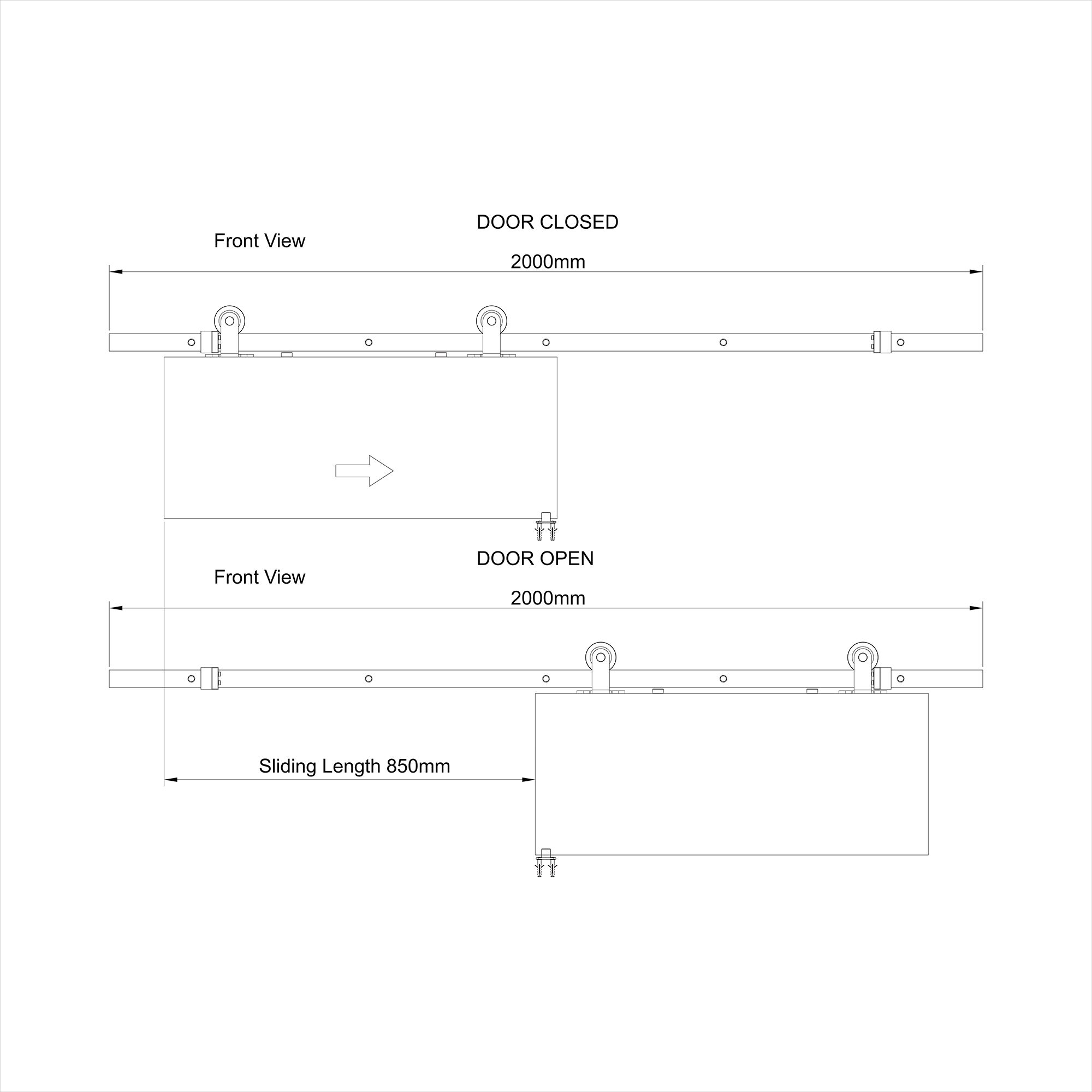 Peak Silver Sliding door track system (L) 200cm