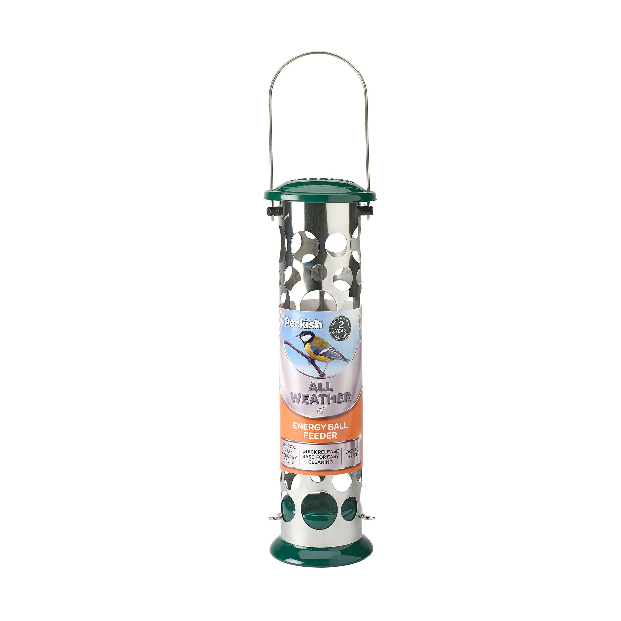 Peckish Stainless steel Energy ball Green All weather Bird feeder 0.7L