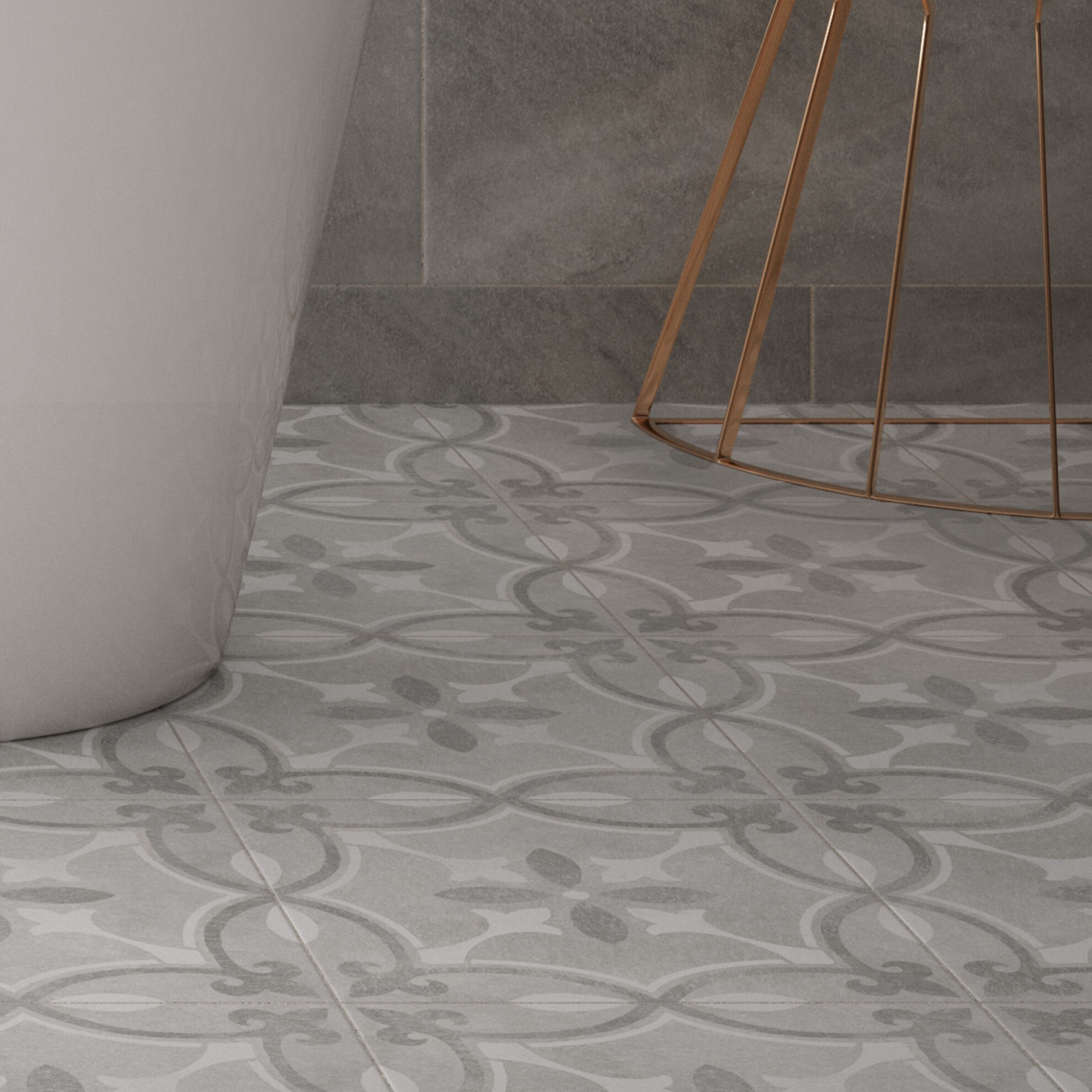 Perla Grey Matt Patterned Concrete effect Ceramic Indoor Wall & floor Tile Sample