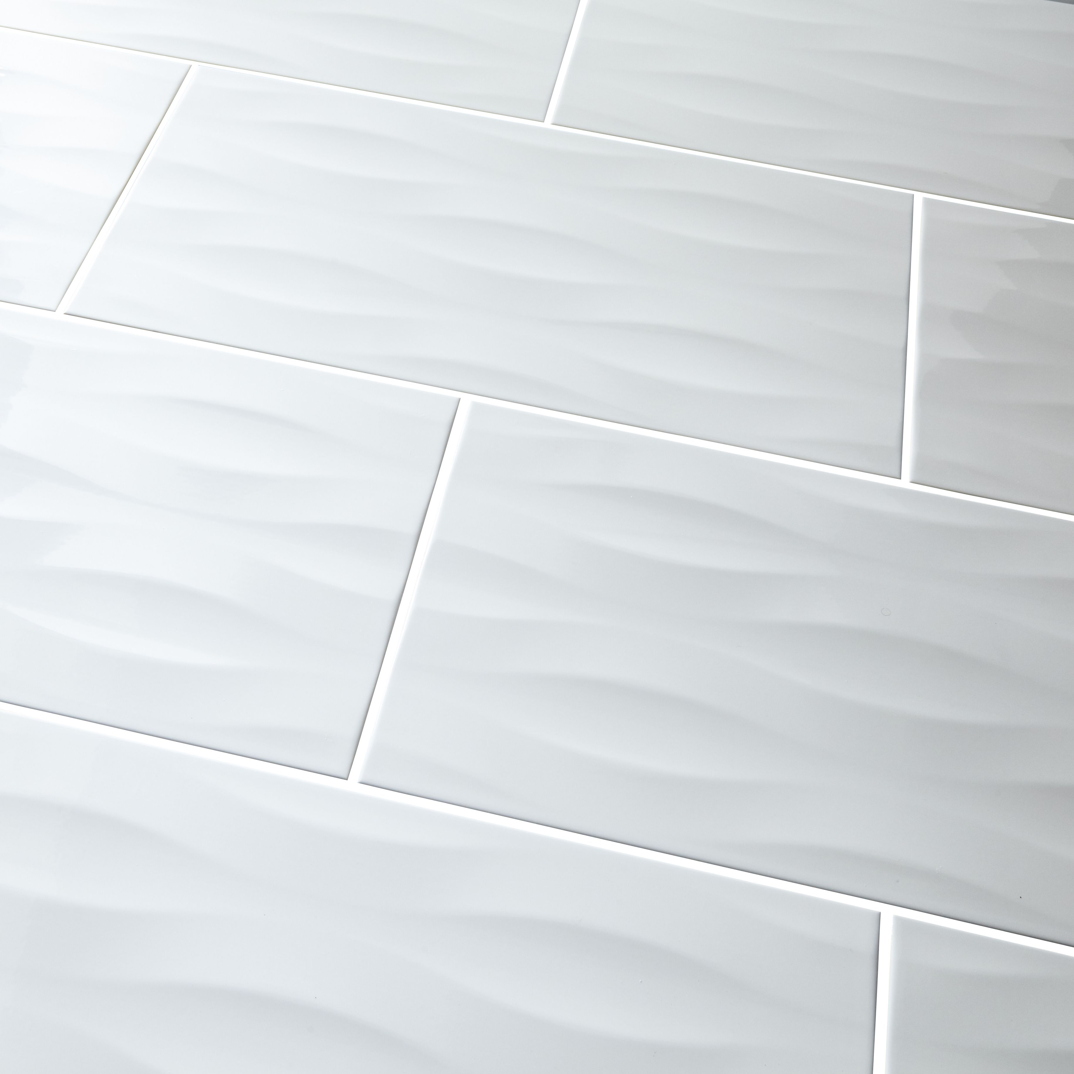 Perouso White Gloss 3D decor Embossed Ceramic Indoor Wall Tile, Pack of 6, (L)600mm (W)300mm