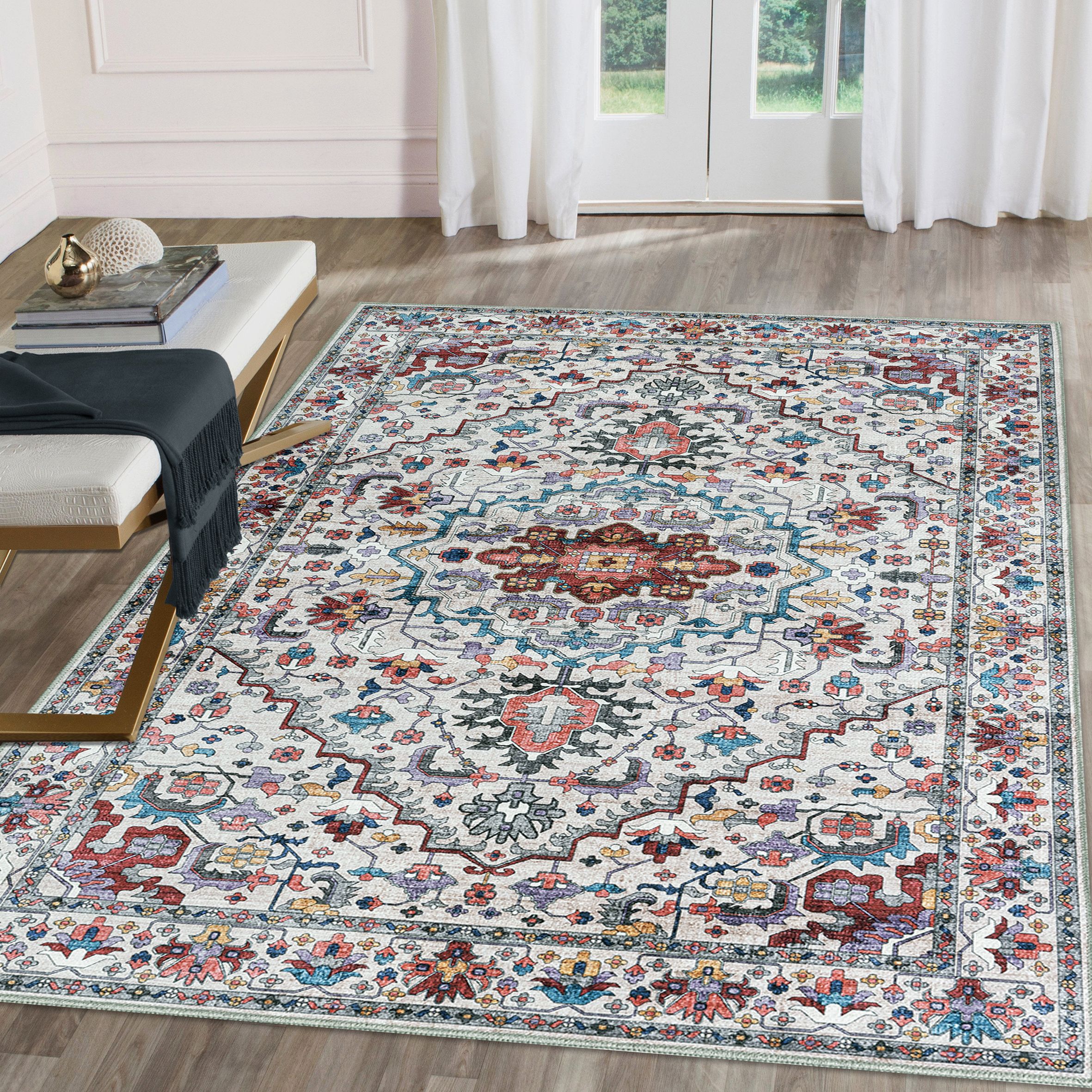 Persian Chenille Multicoloured Woven effect Medium Rug, (L)170cm x (W)120cm