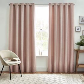 Petal Pink Woven Thermal Eyelet Curtains (W)117cm (L)137cm, Pair