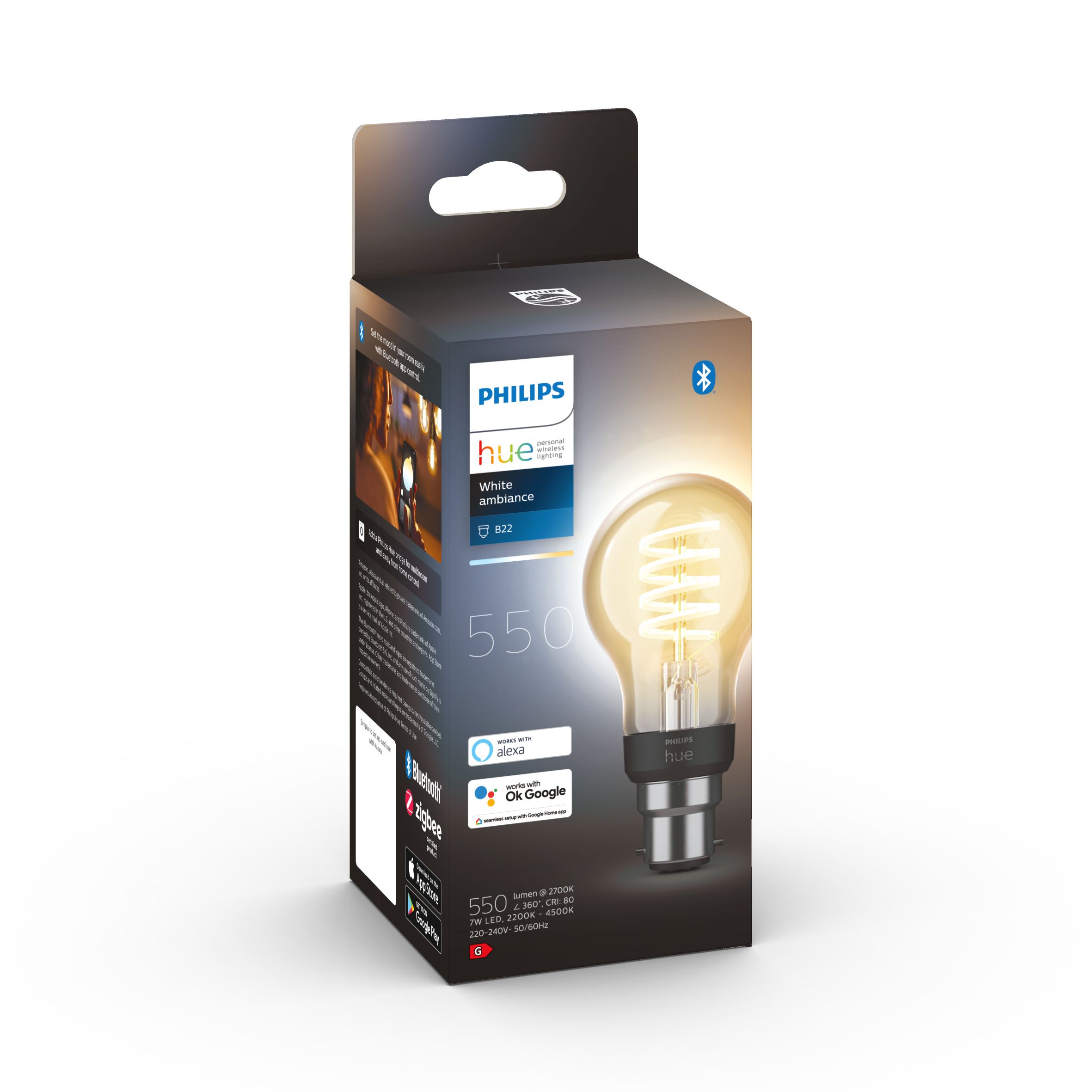 Philips Hue LED Cool white & warm white A60 Bluetooth Filament Smart Light bulb
