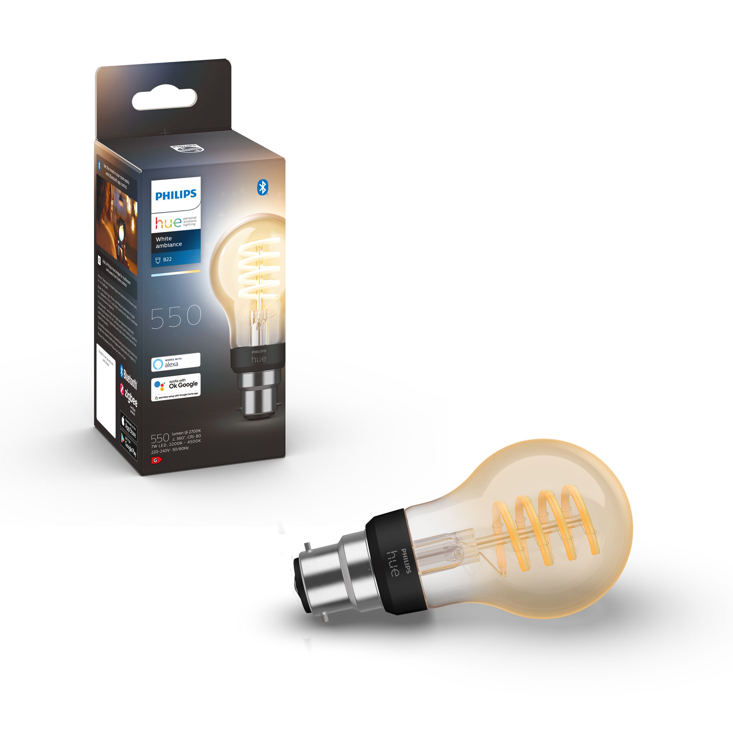 Philips Hue LED Cool white & warm white A60 Bluetooth Filament Smart Light bulb