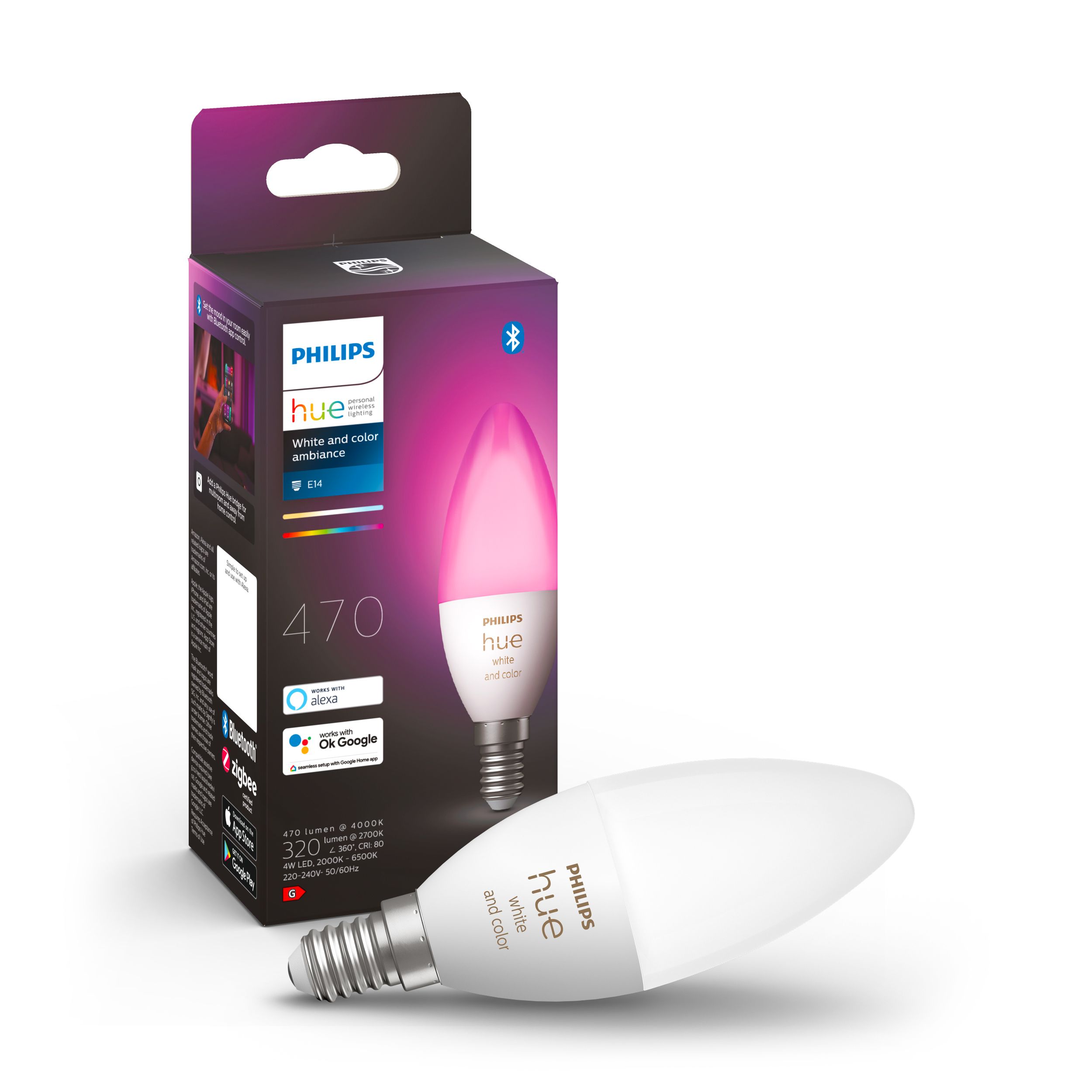 Philips Hue SES 75W LED RGB & neutral white Candle Non-dimmable Light bulb
