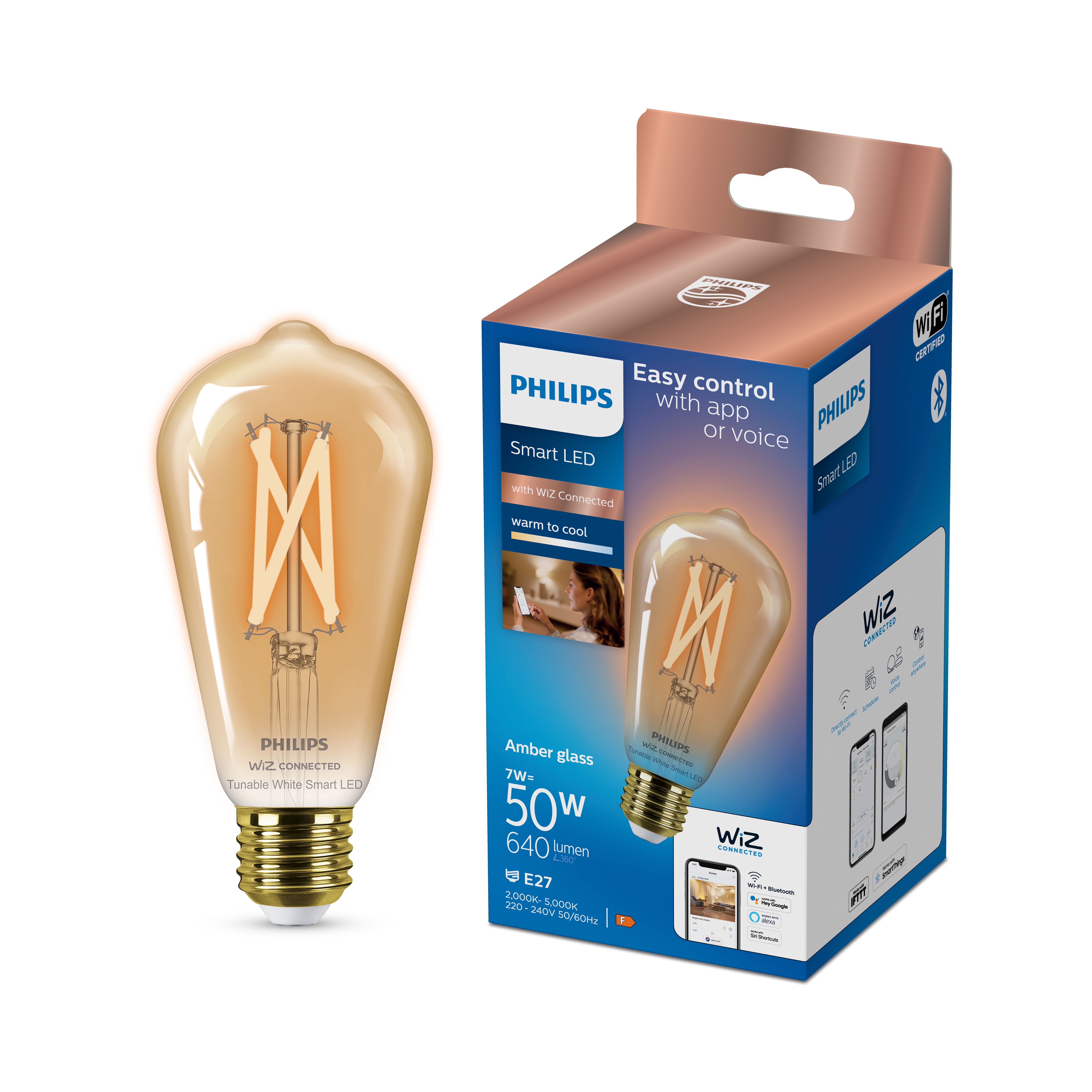 Philips PhilipsSmart E27 50W LED Cool white & warm white ST64 Dimmable Filament Smart Light bulb