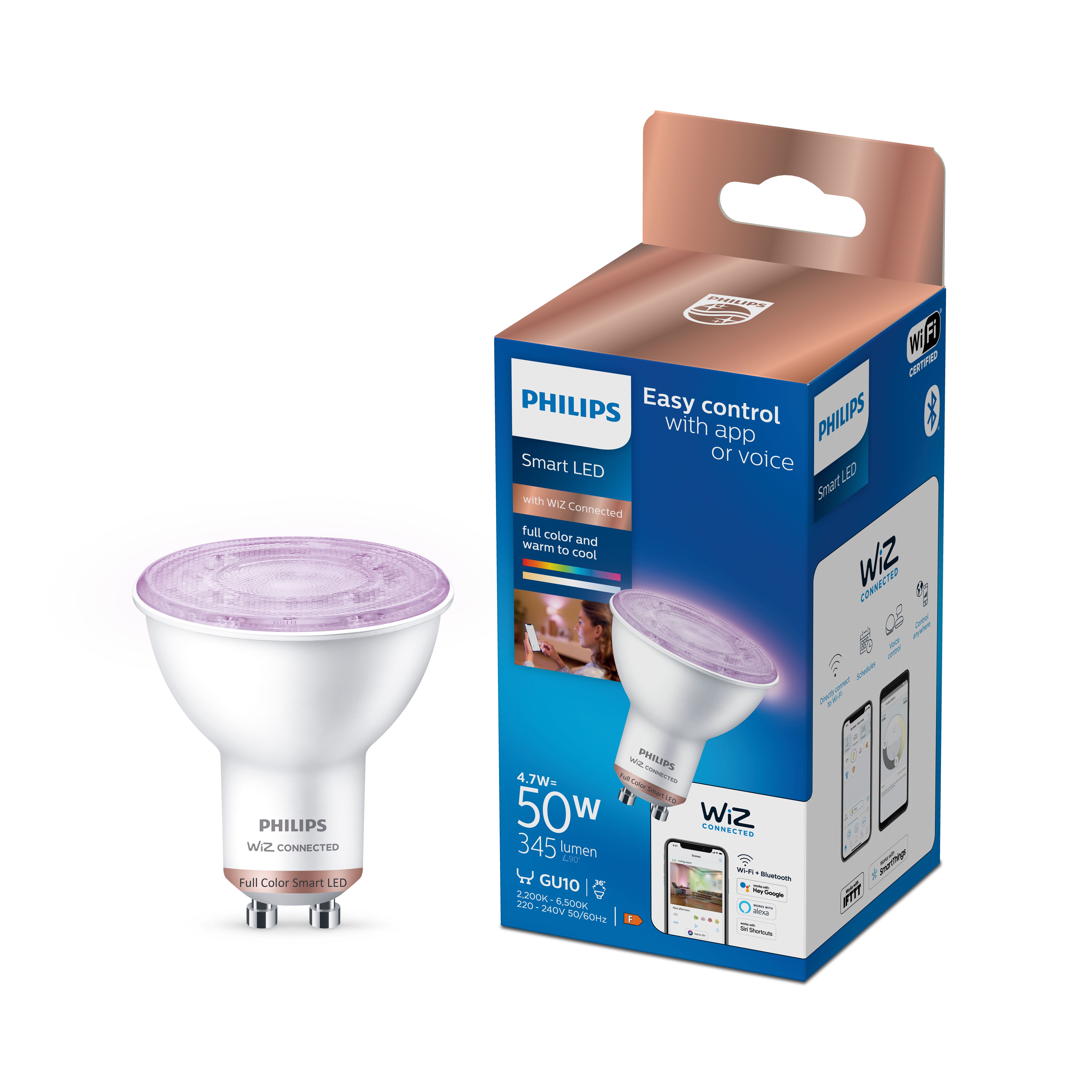 Philips PhilipsSmart GU10 50W LED Cool white, RGB & warm white Reflector Dimmable Smart Light bulb