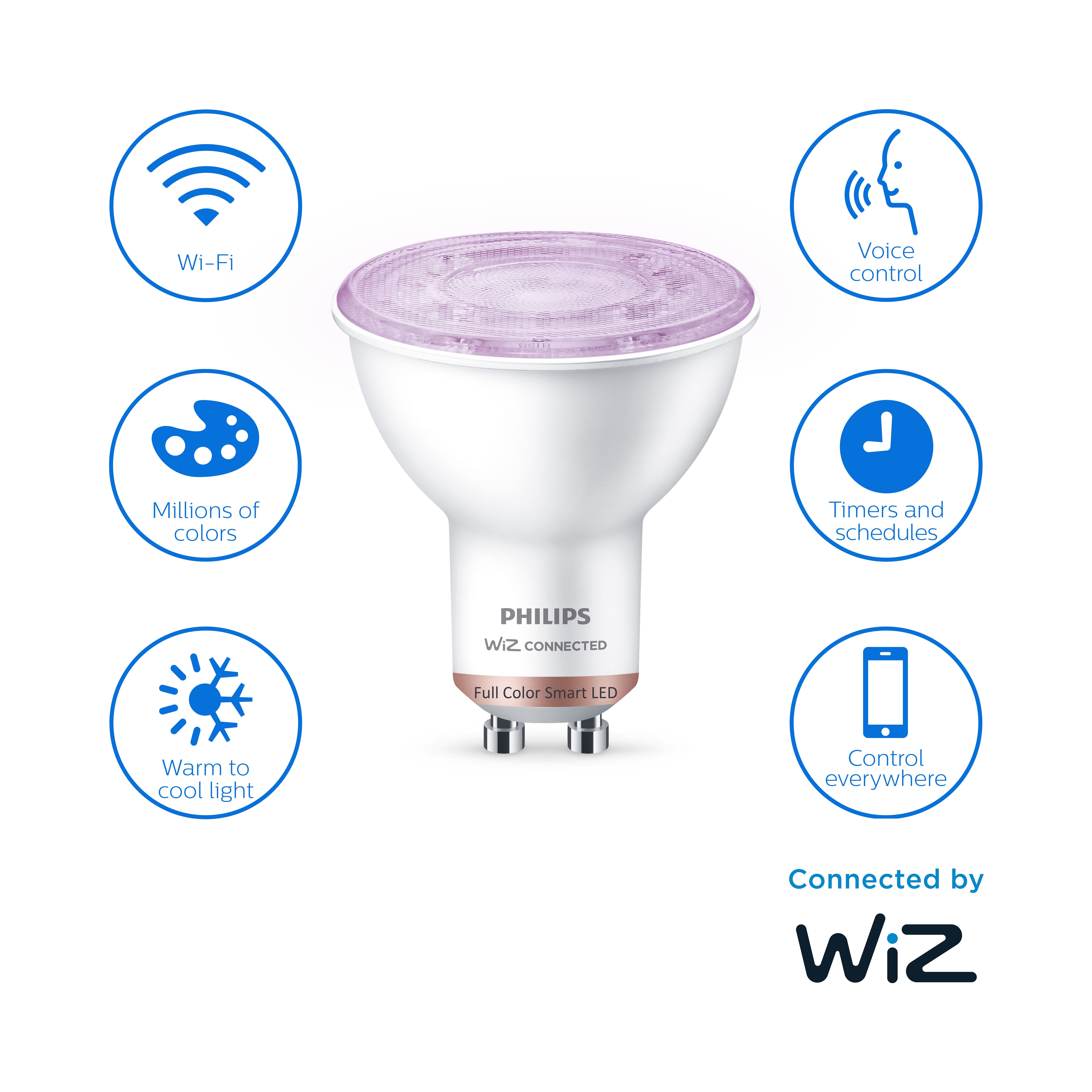 Philips PhilipsSmart GU10 50W LED Cool white, RGB & warm white Reflector Dimmable Smart Light bulb