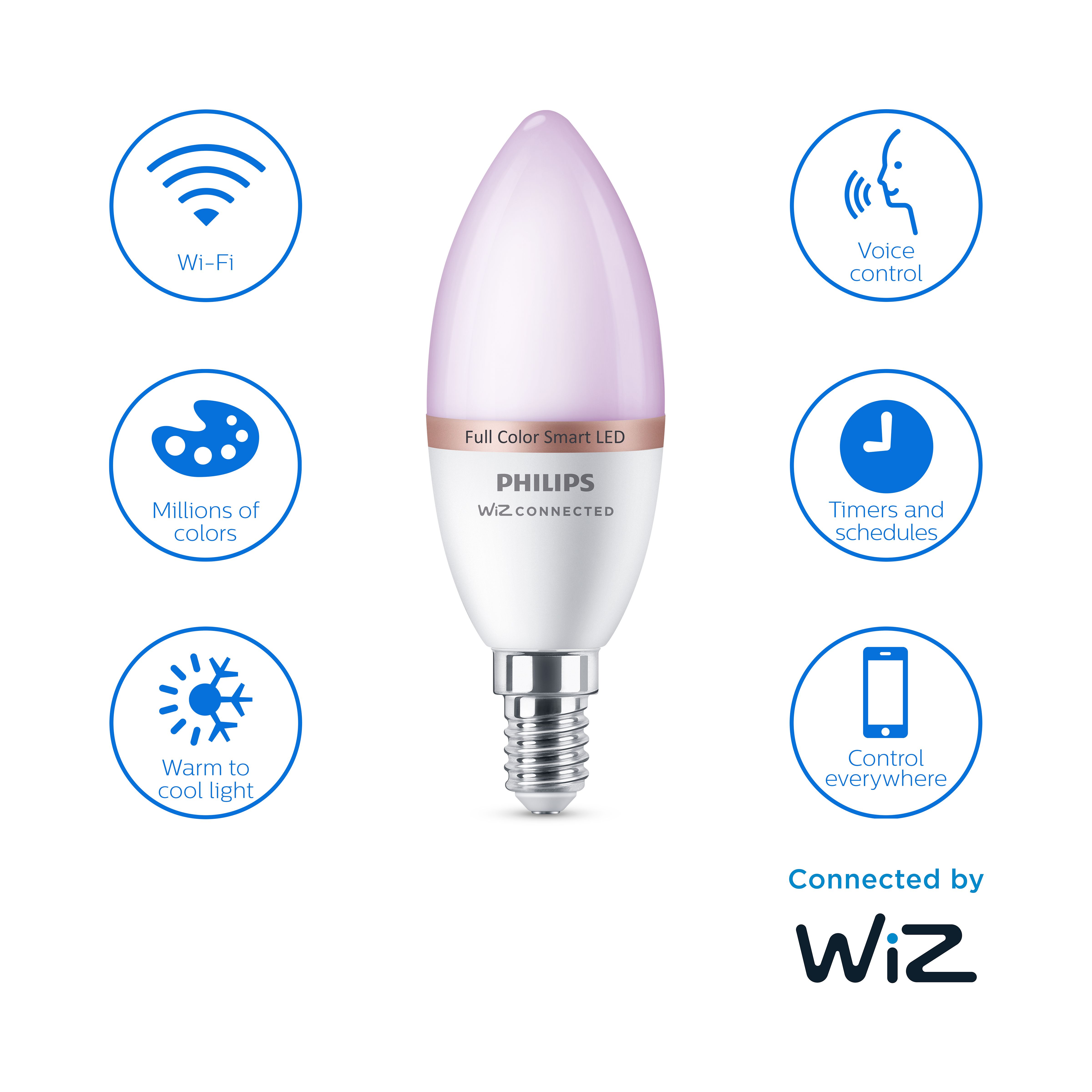 Philips PhilipsSmart SES 40W LED Cool white, RGB & warm white Candle Dimmable Smart Light bulb