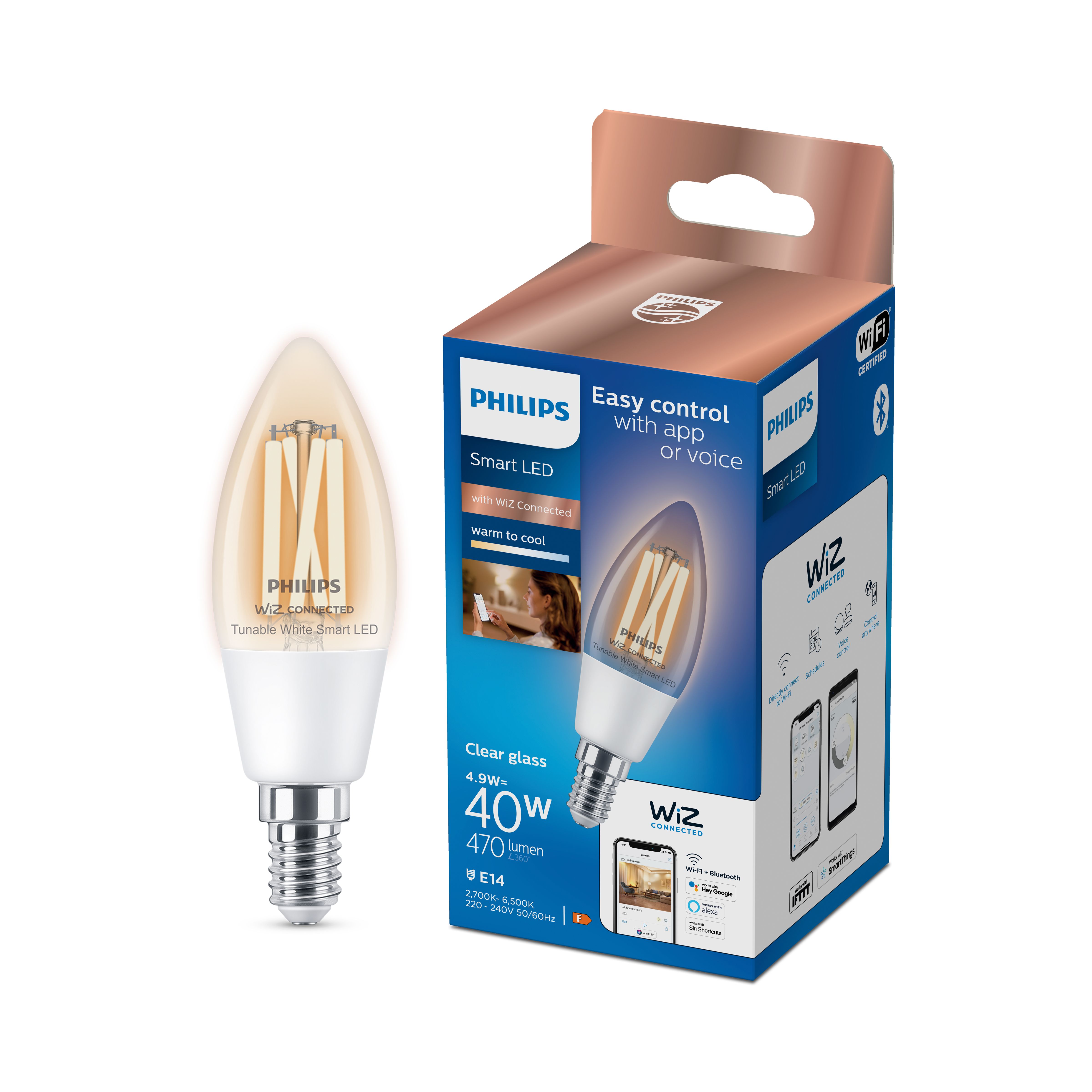 Philips PhilipsSmart SES 40W LED Cool white & warm white C35 Dimmable Filament Smart Light bulb