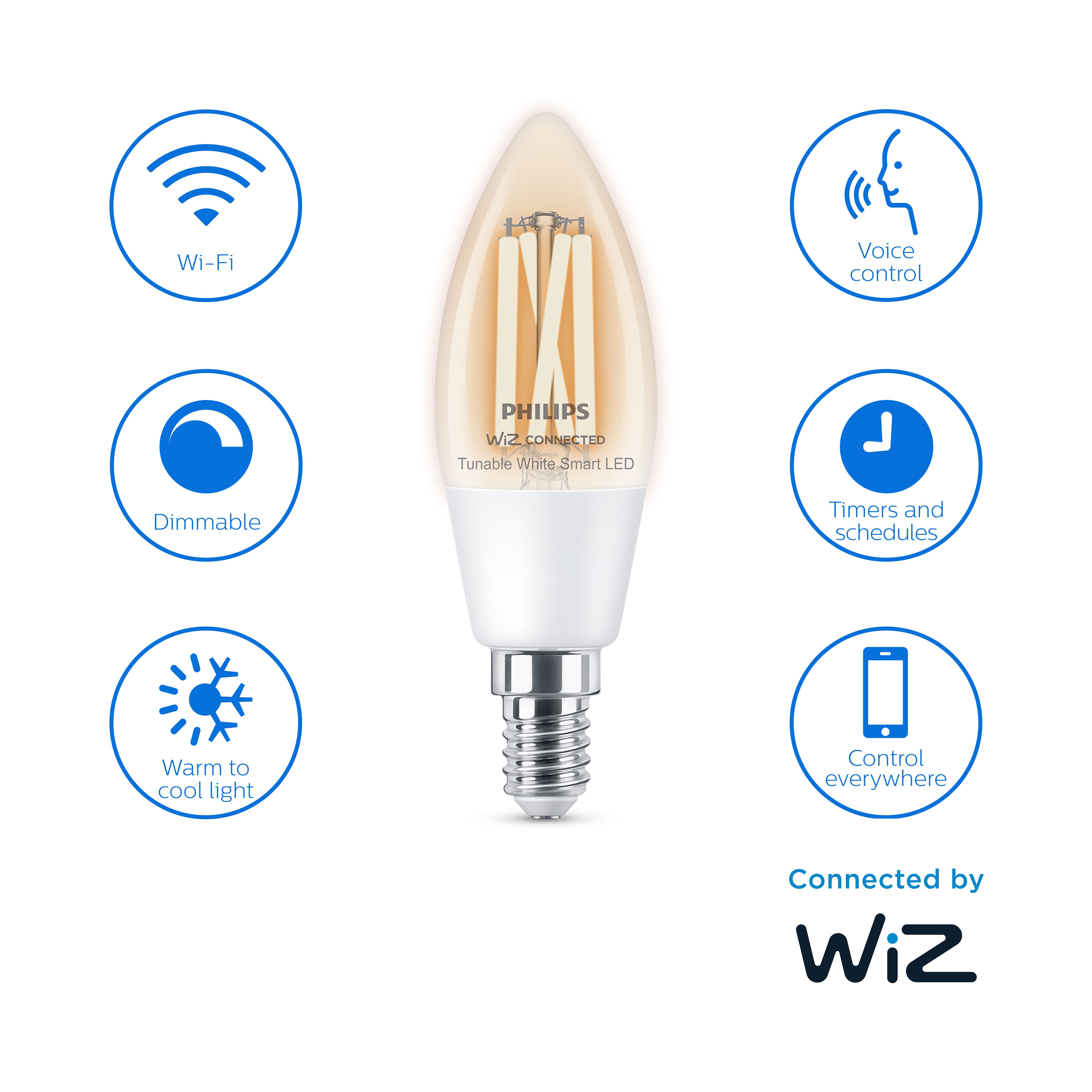 Philips PhilipsSmart SES 40W LED Cool white & warm white C35 Dimmable Filament Smart Light bulb