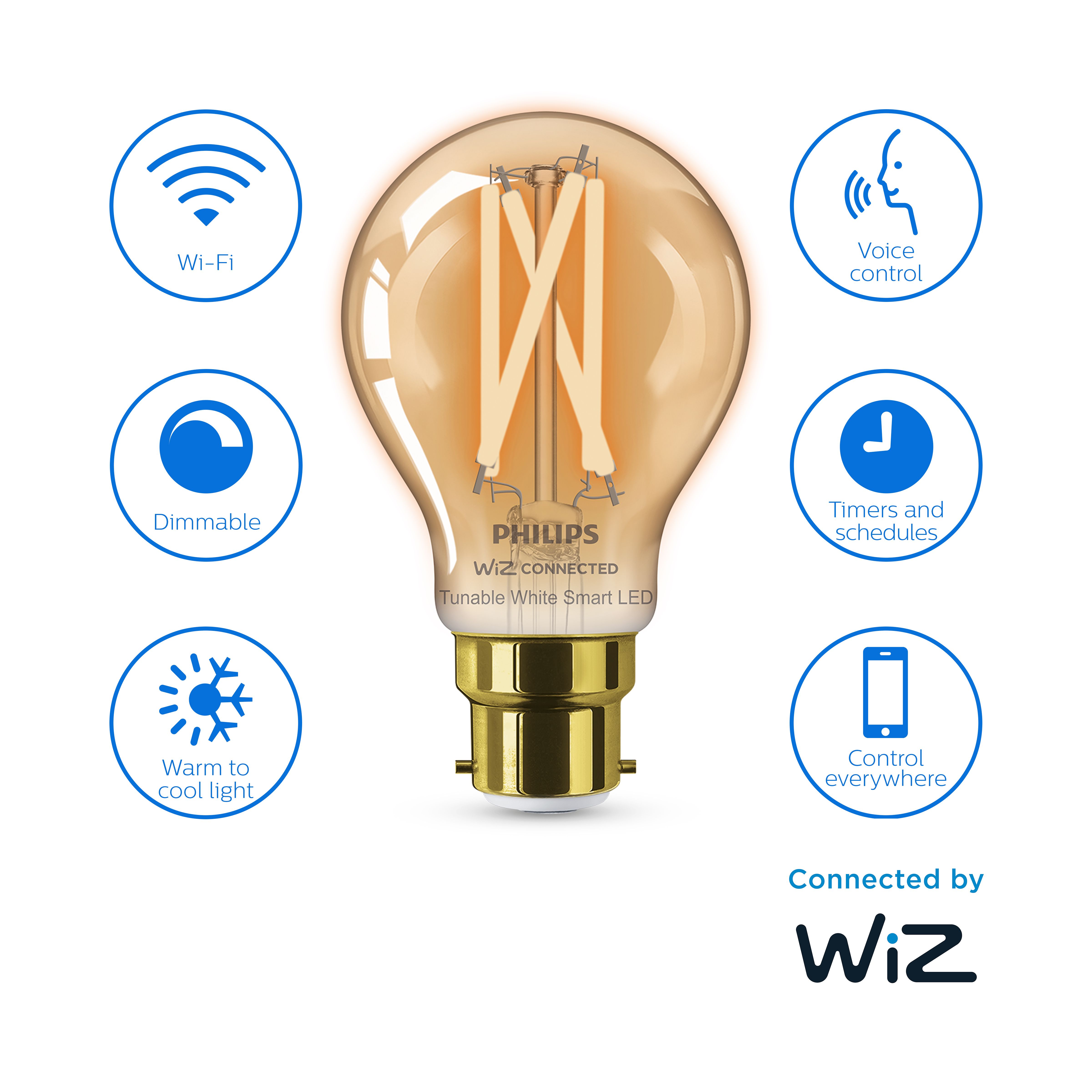 Philips WiZ B22 50W LED Cool white & warm white A60 Filament Smart Light bulb