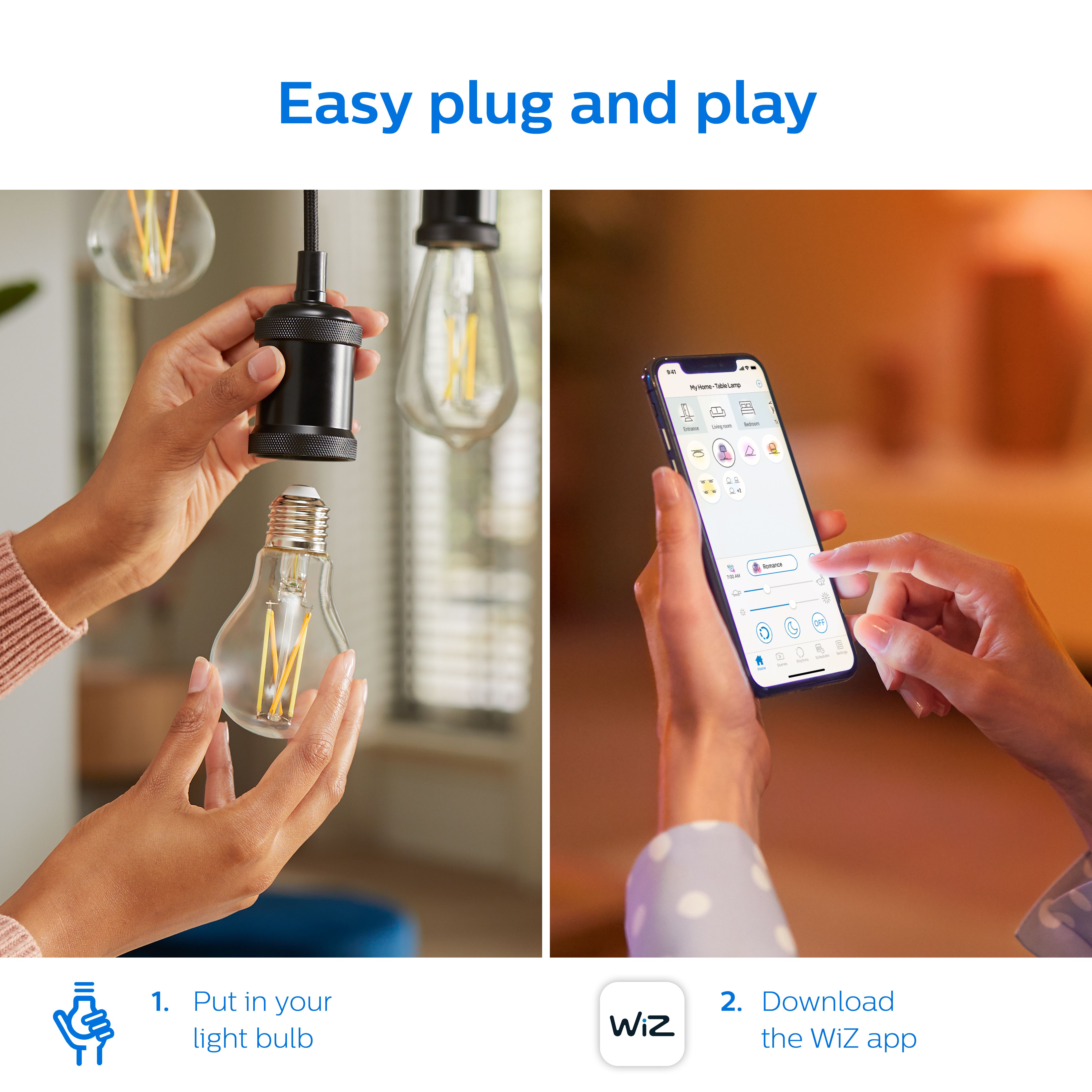 Philips WiZ B22 60W LED Cool white & warm white A60 Filament Smart Light bulb