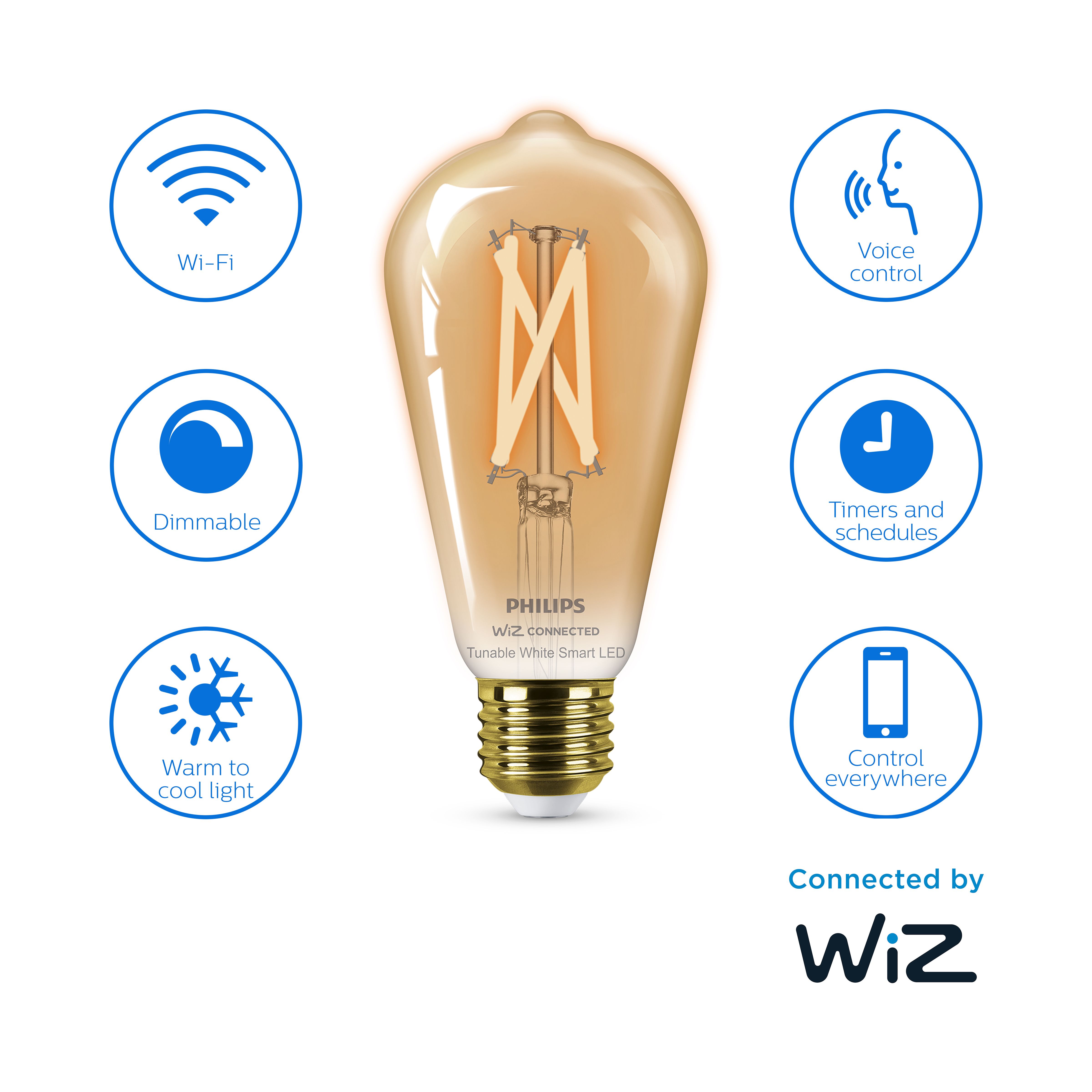 Philips WiZ E27 50W LED Cool white & warm white ST64 Filament Smart Light bulb, Pack of 2