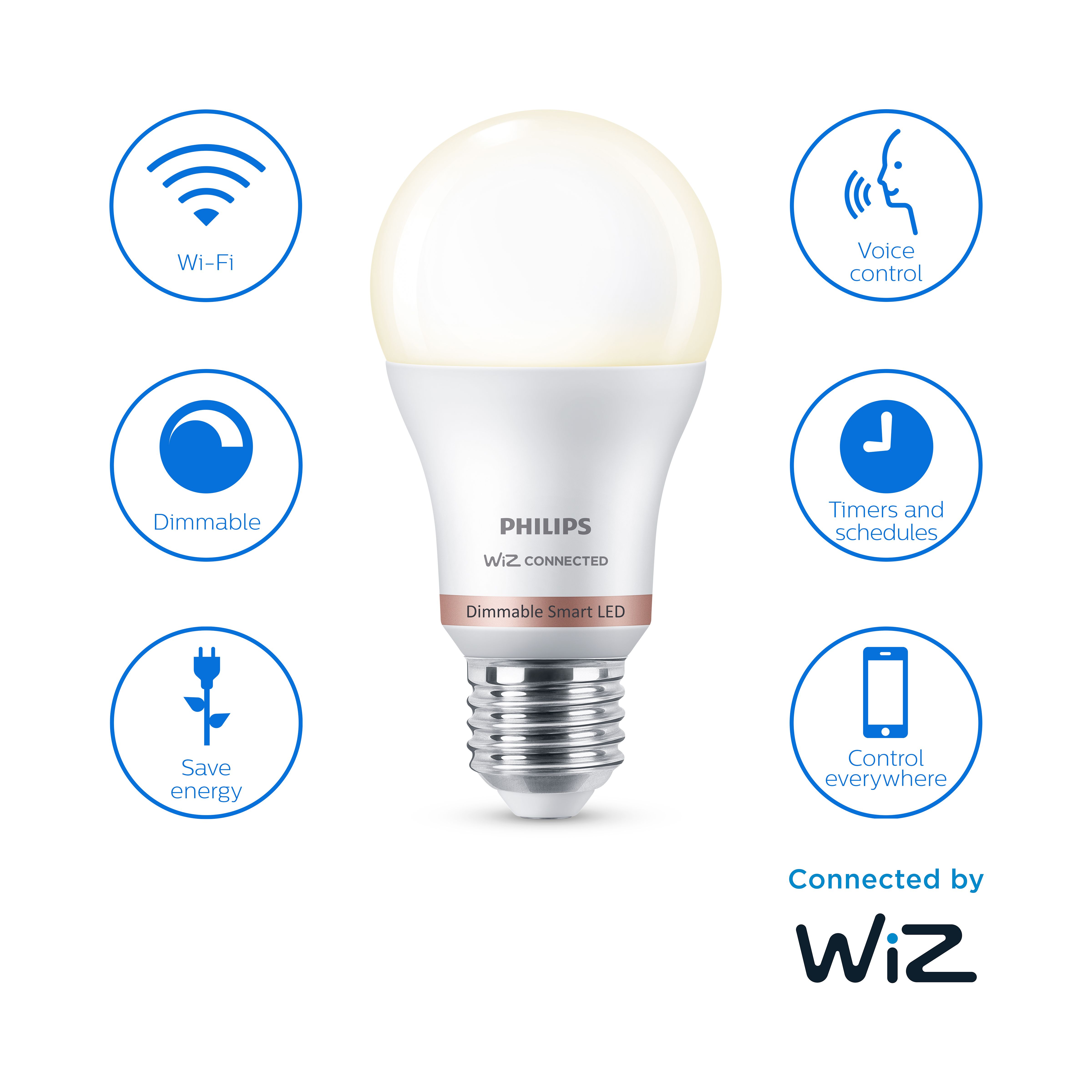Philips WiZ E27 60W LED Cool white A60 Smart Light bulb