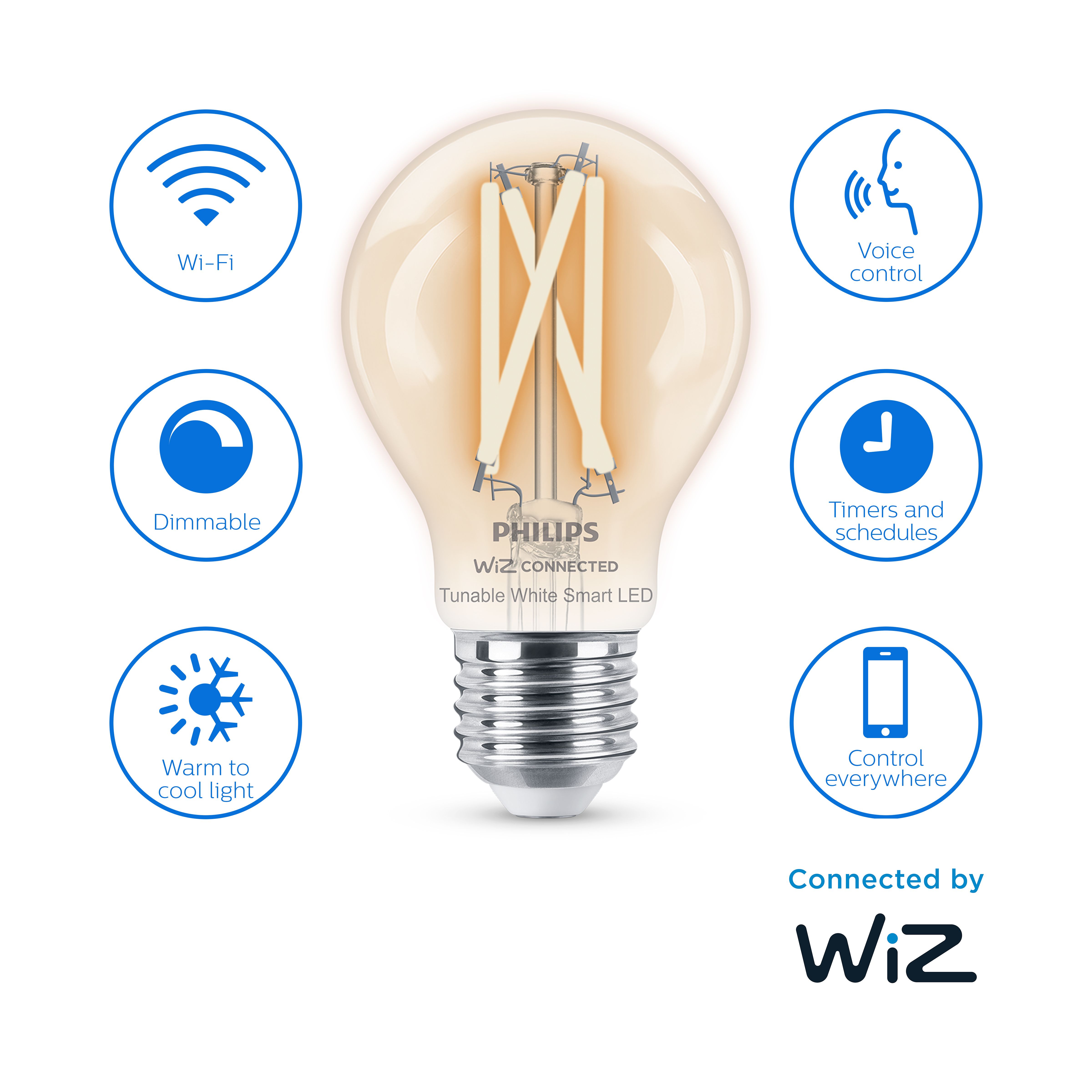 Philips WiZ E27 60W LED Cool white & warm white A60 Dimmable Filament Smart Light bulb