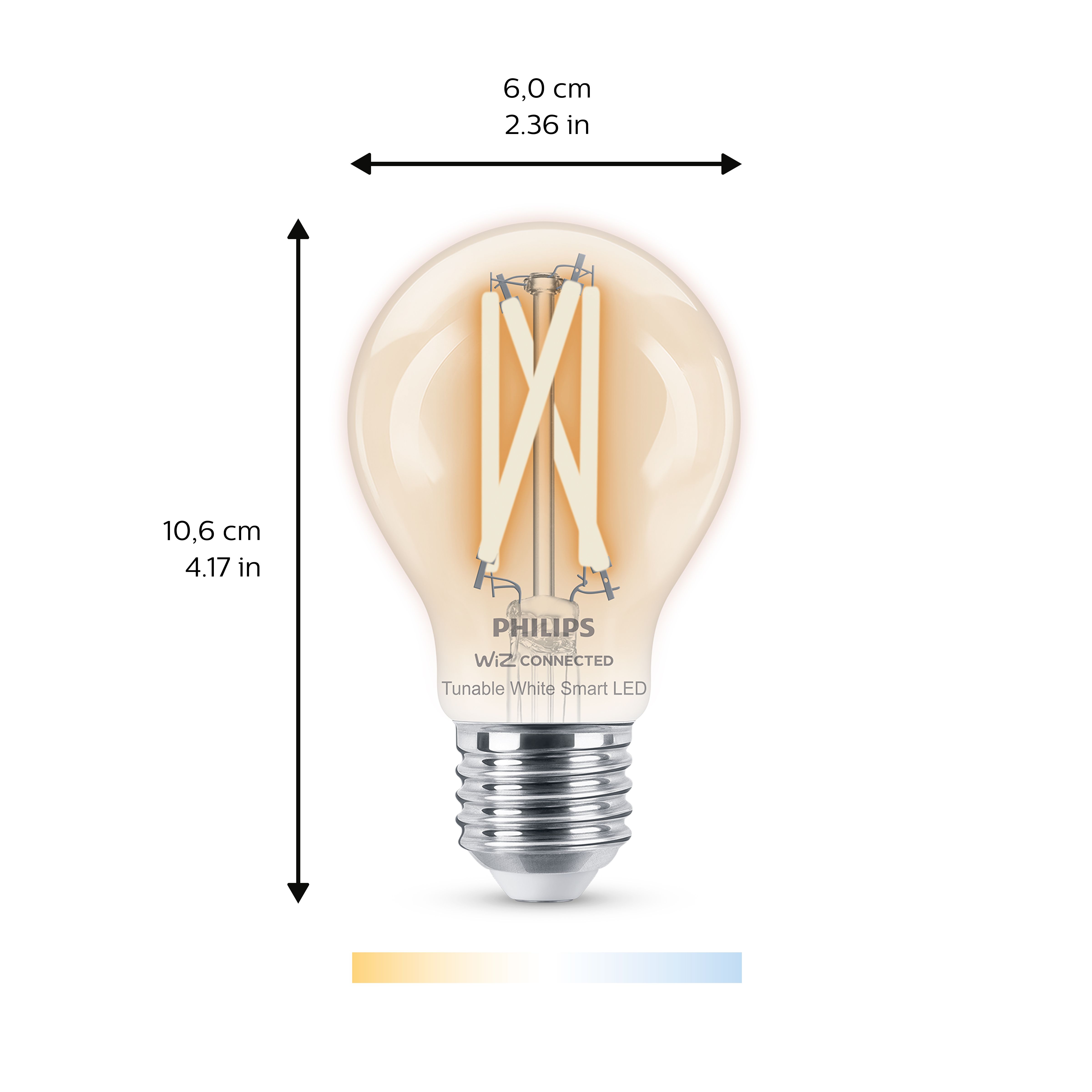 Philips WiZ E27 60W LED Cool white & warm white A60 Filament Smart Light bulb, Pack of 2