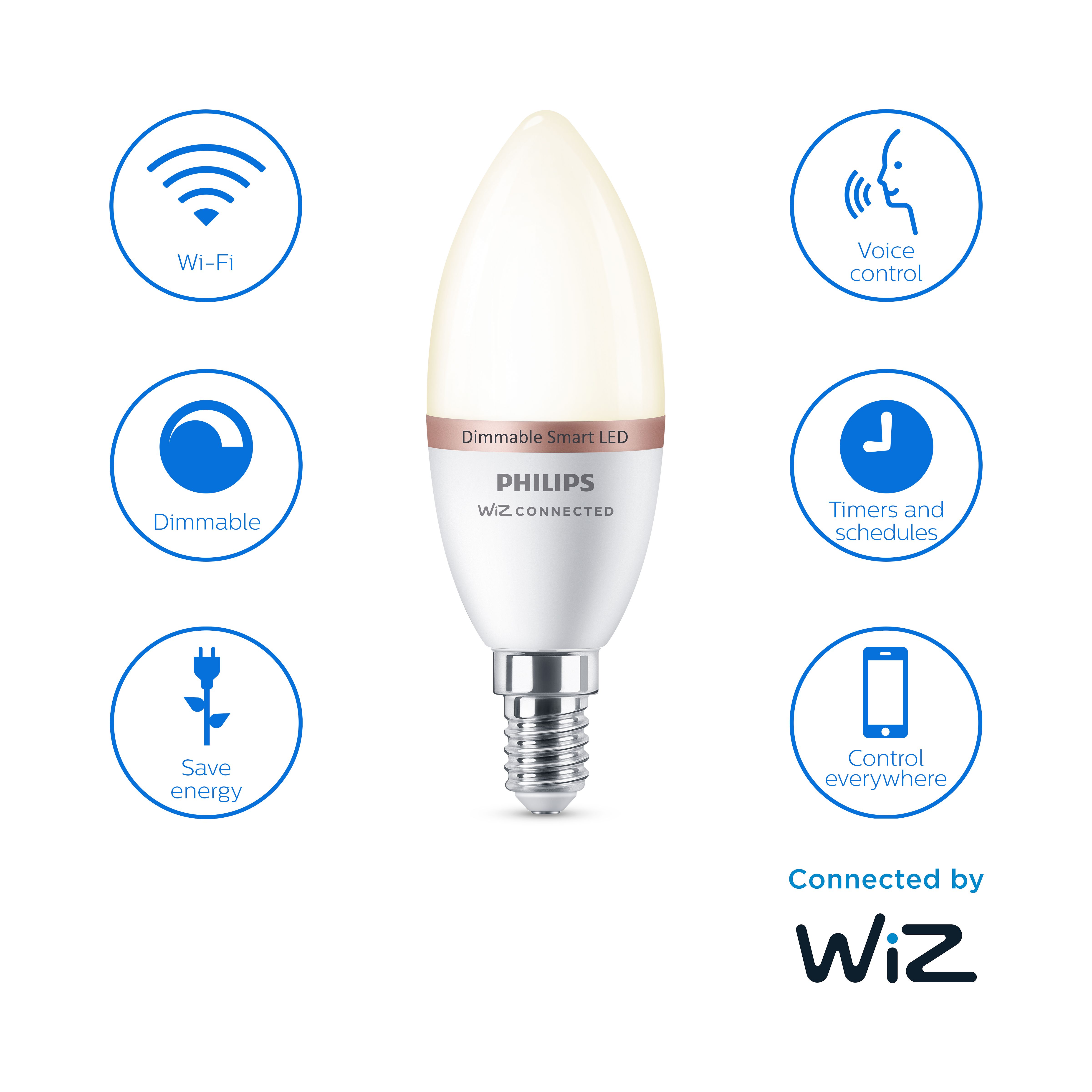 Philips WiZ SES 40W LED Warm white Candle Smart Light bulb