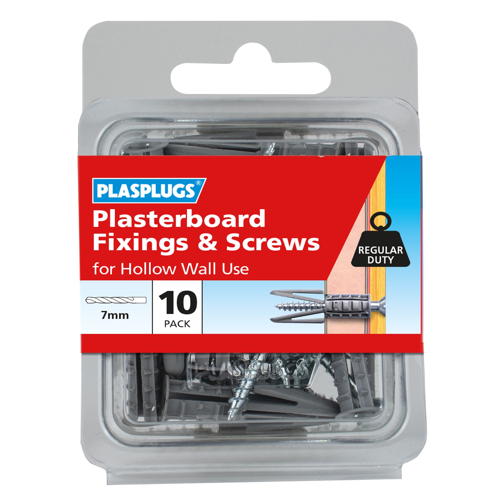 Plasplugs High-tensile steel Countersunk Hollow wall anchor (Dia)7mm (L)36mm, Pack of 10