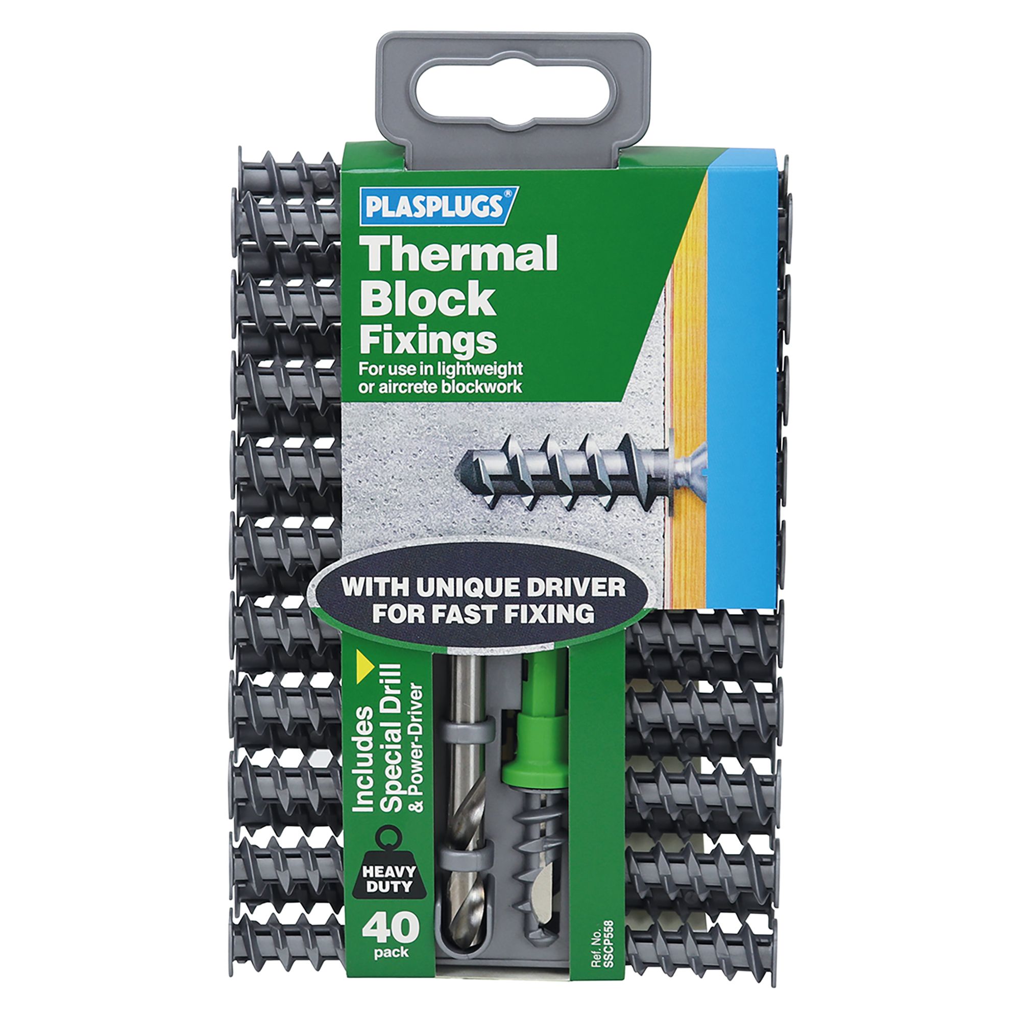 Plasplugs Plastic Thermal block fixing (Dia)7mm (L)33mm, Pack of 40
