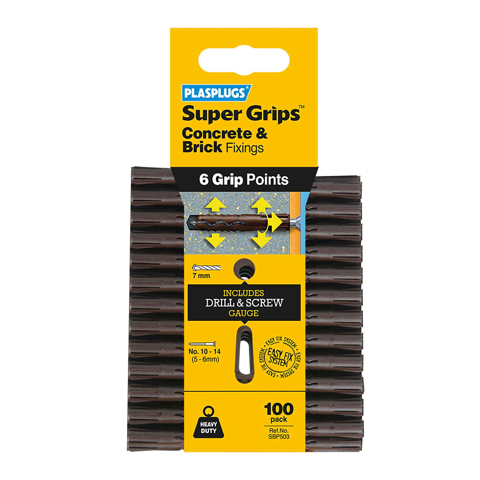 Plasplugs Super Grips Brown Plastic Wall plug (Dia)6.8mm (L)44.3mm, Pack of 100