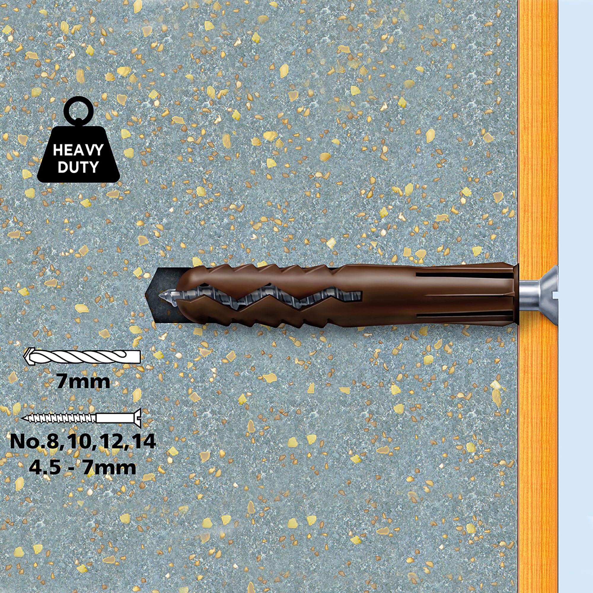 Plasplugs Super Grips PZ Brown Multi-purpose screw & wall plug (Dia)7mm (L)45mm, Pack of 500