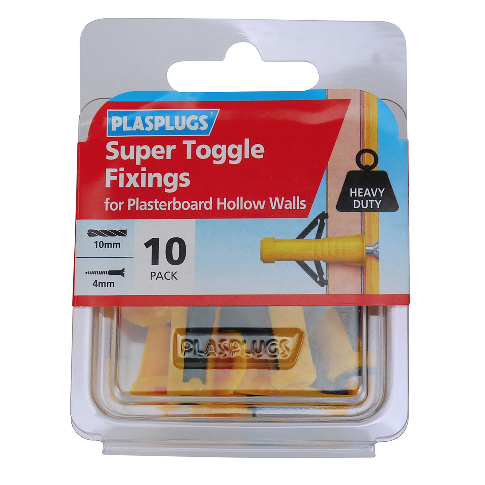 Plasplugs Super toggle High-tensile steel Countersunk Hollow wall anchor (Dia)10mm (L)37mm, Pack of 10