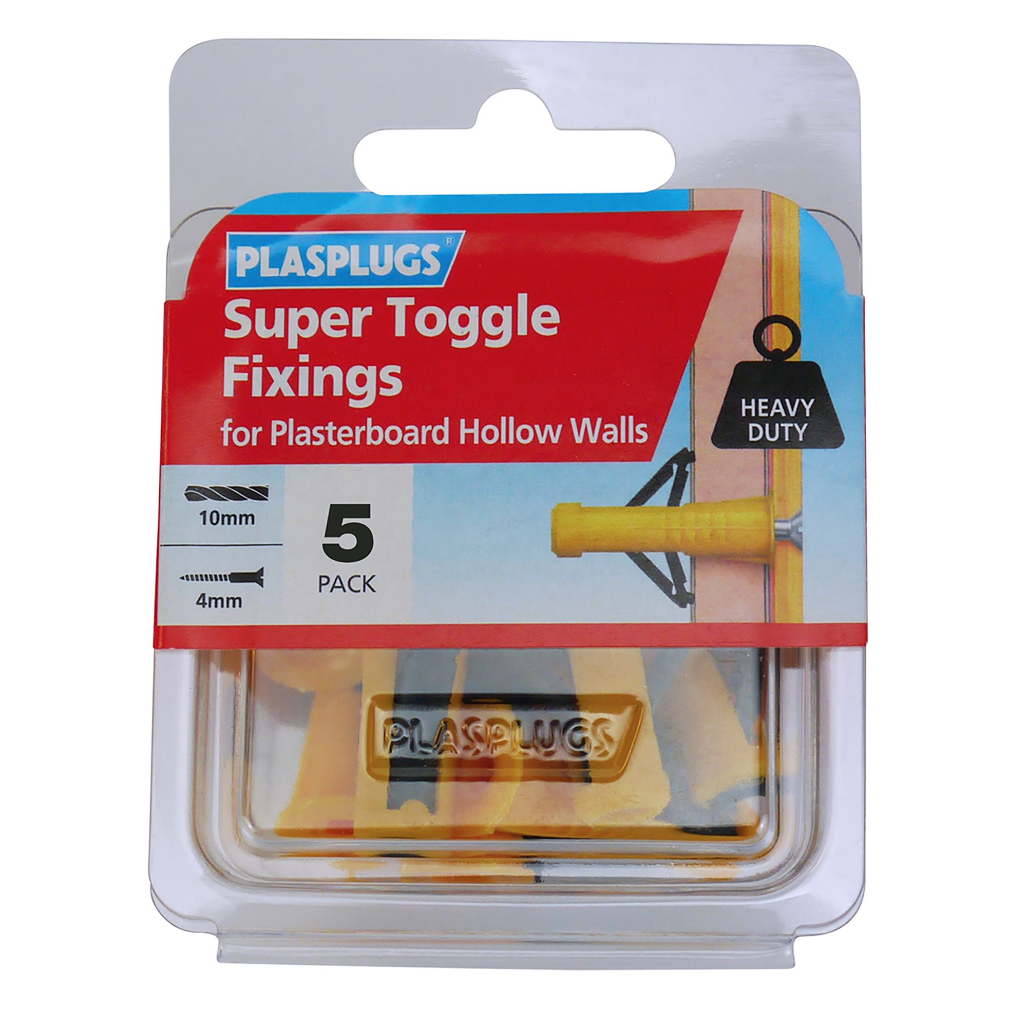 Plasplugs Super toggle High-tensile steel Countersunk Hollow wall anchor (Dia)10mm (L)37mm, Pack of 5