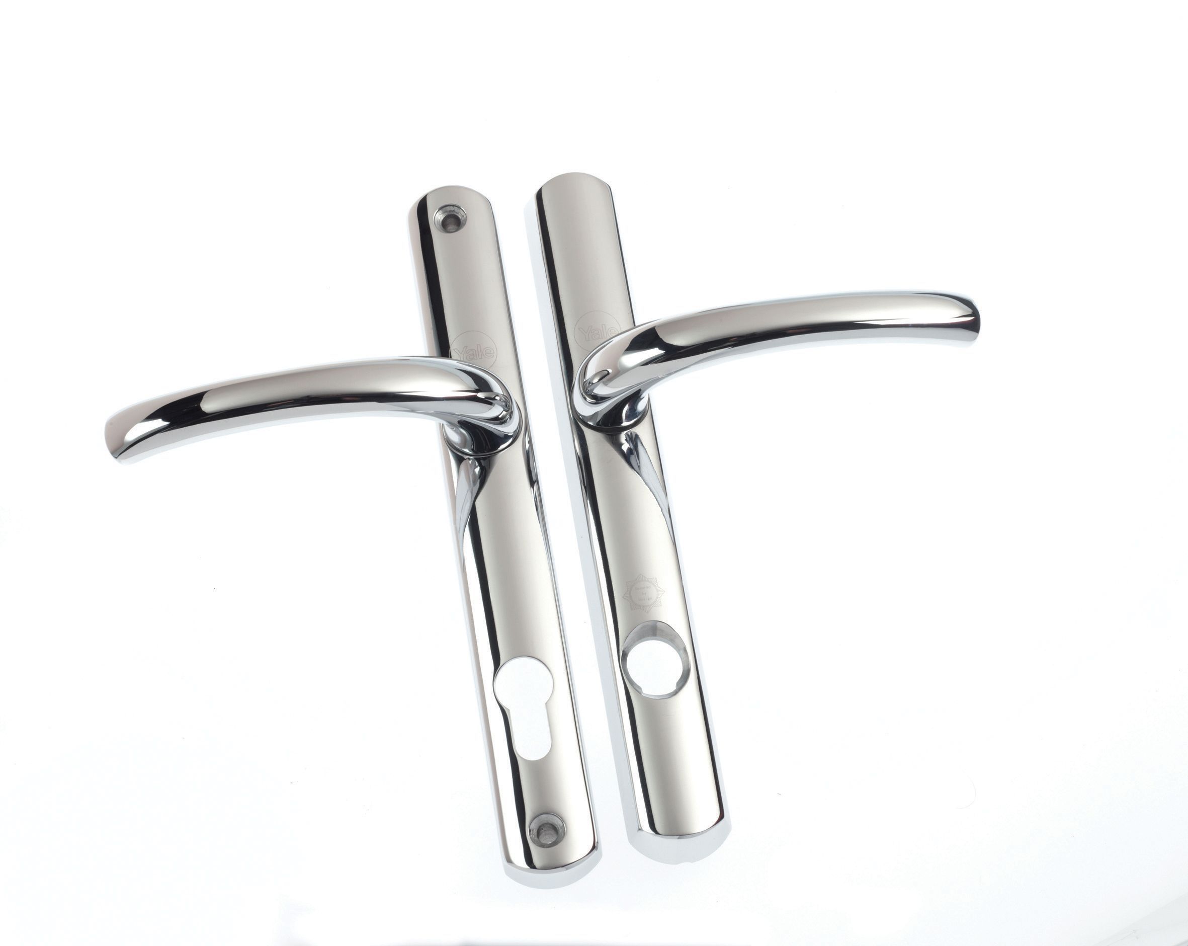 Platinum security Polished Chrome effect Stainless steel Curved Lock Door handle