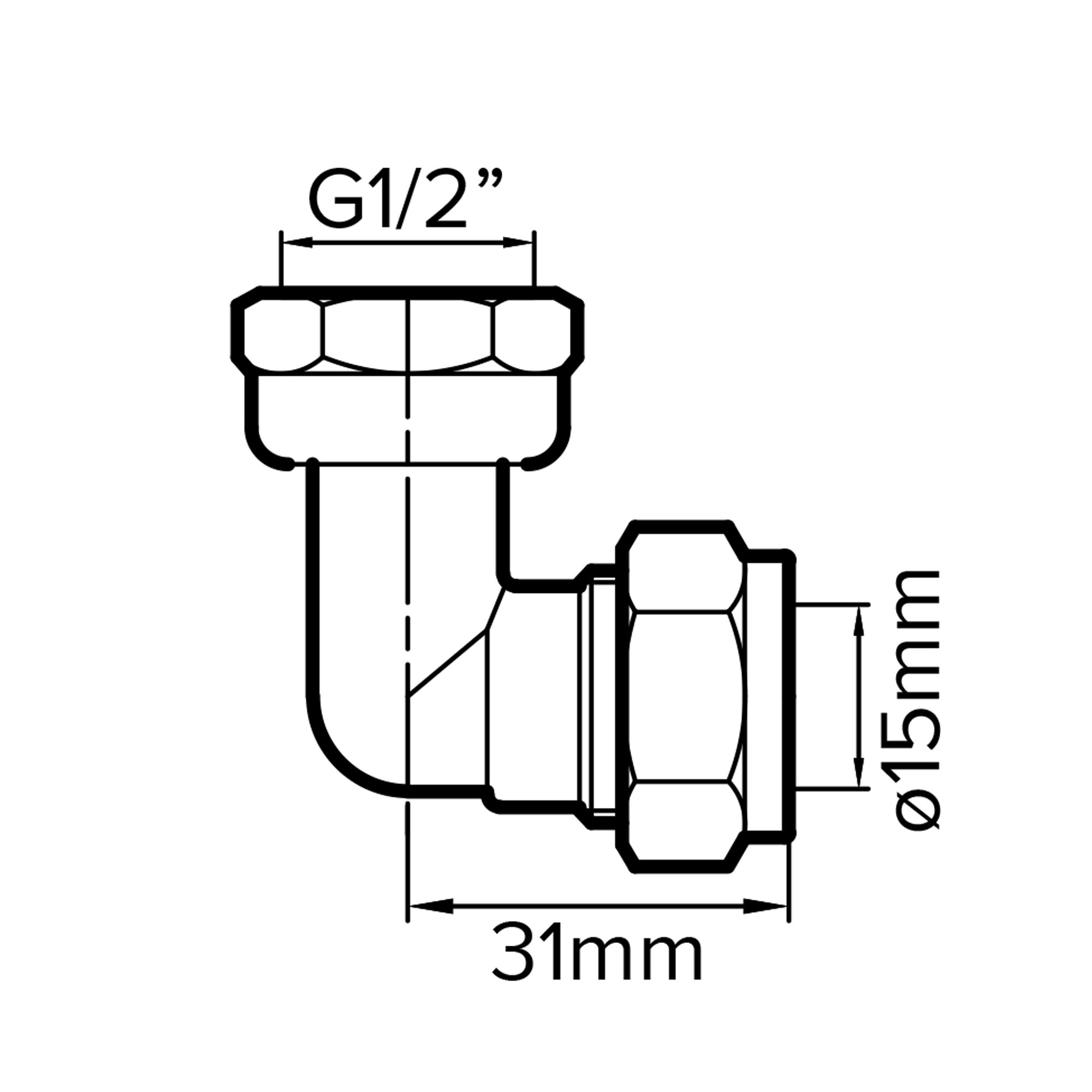 Plumbsure Bent Compression Tap connector 15mm x ½" (L)47.5mm