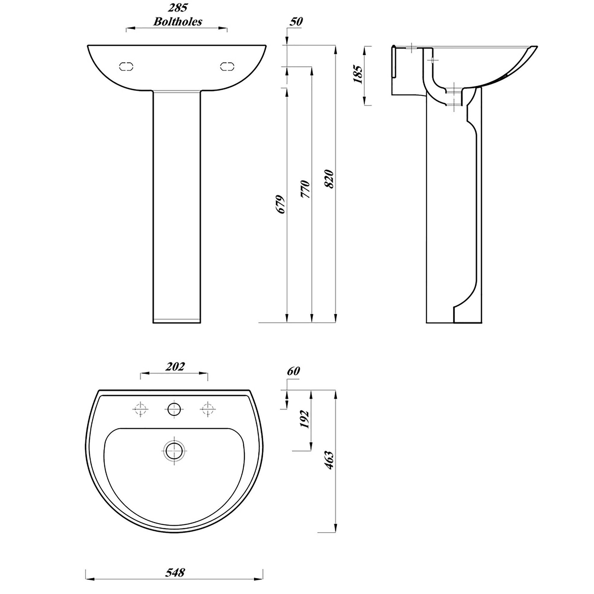 Plumbsure Bodmin White Open back close-coupled Toilet & full pedestal basin