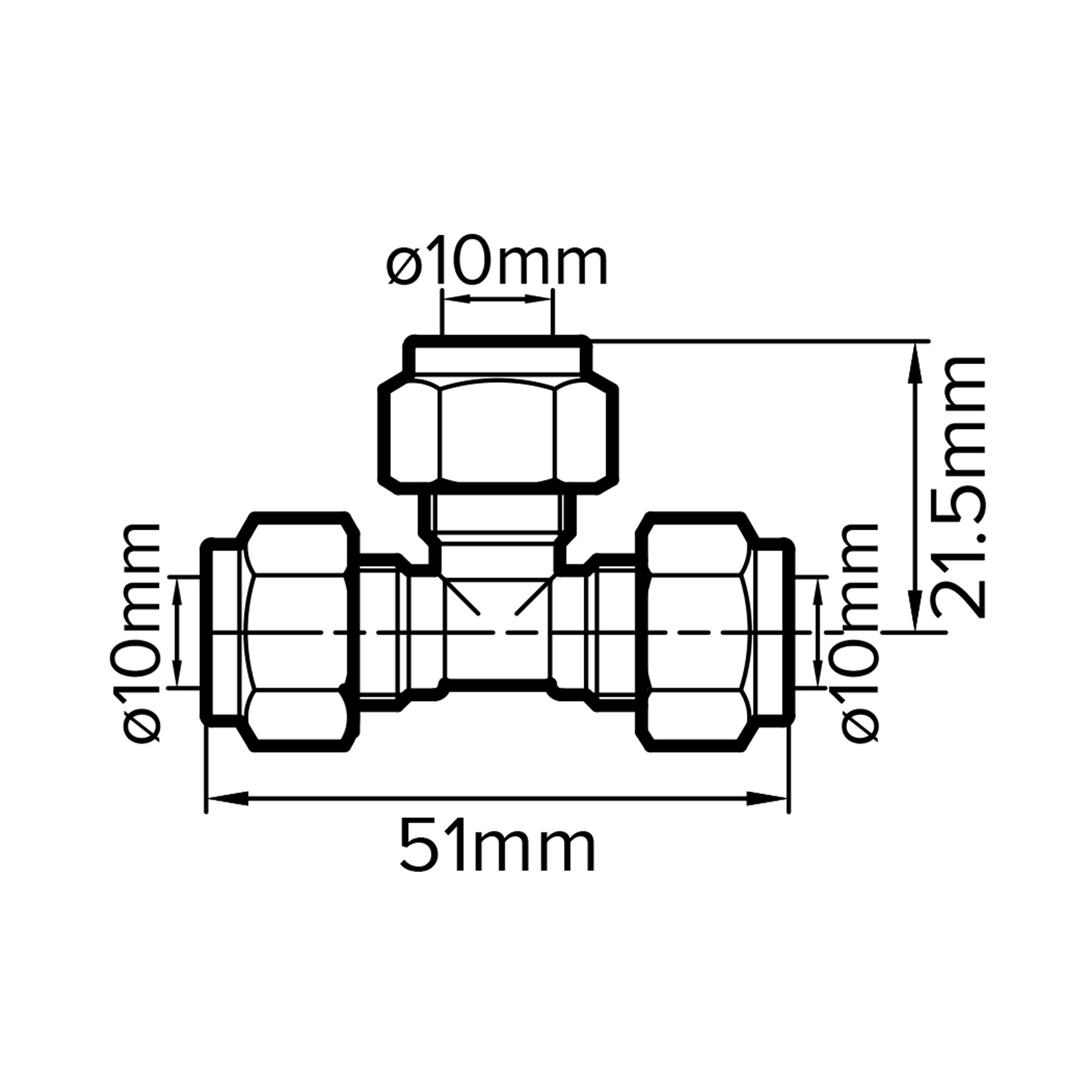 Plumbsure Brass Compression Equal Tee (Dia) 10mm x 10mm x 10mm