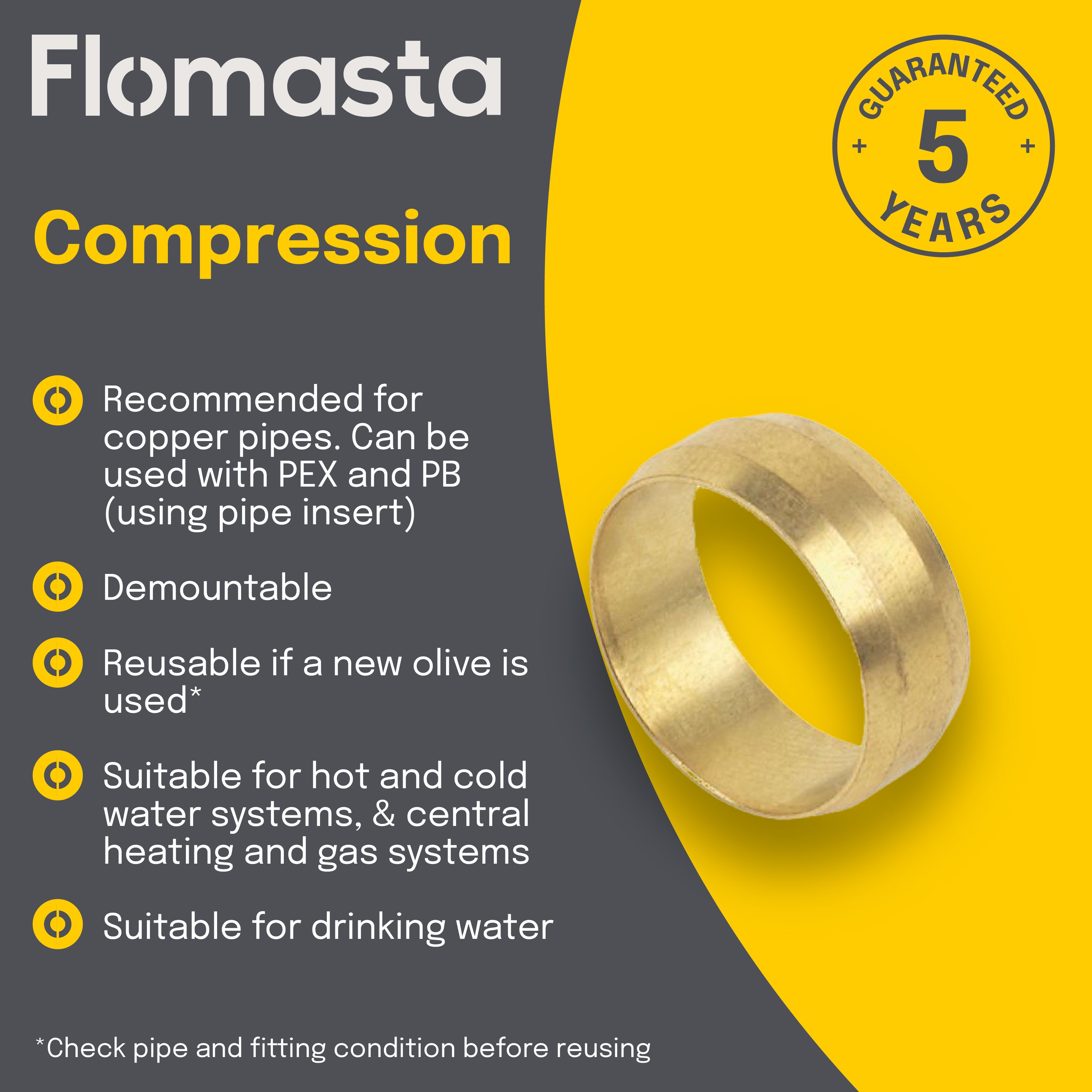 Plumbsure Brass Compression Olive (Dia)22mm, Pack of 20