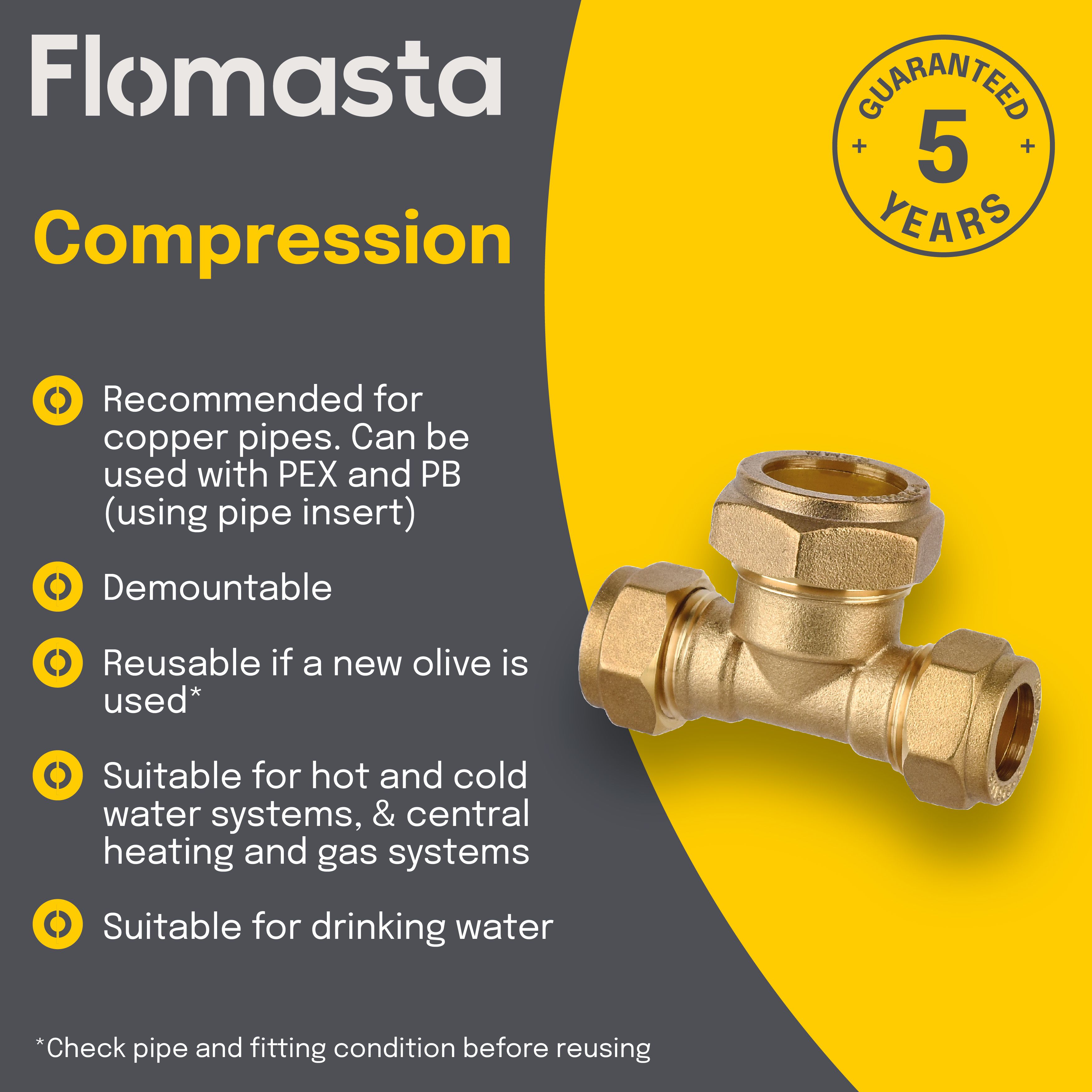 Plumbsure Brass Compression Reducing Tee (Dia) 15mm x 15mm x 22mm