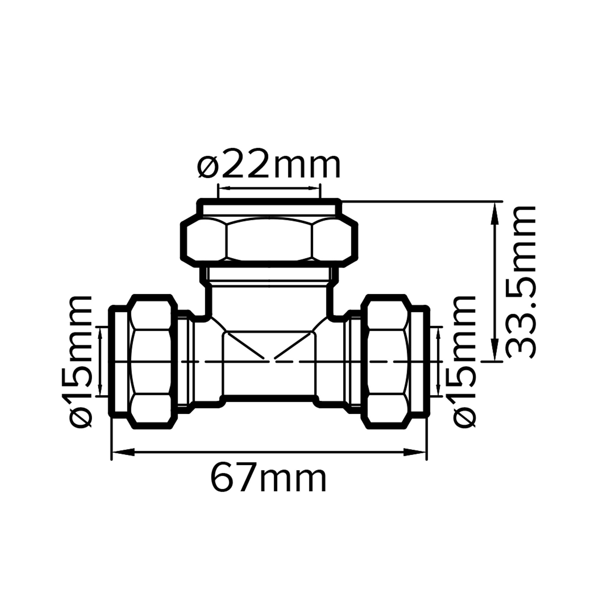 Plumbsure Brass Compression Reducing Tee (Dia) 15mm x 15mm x 22mm