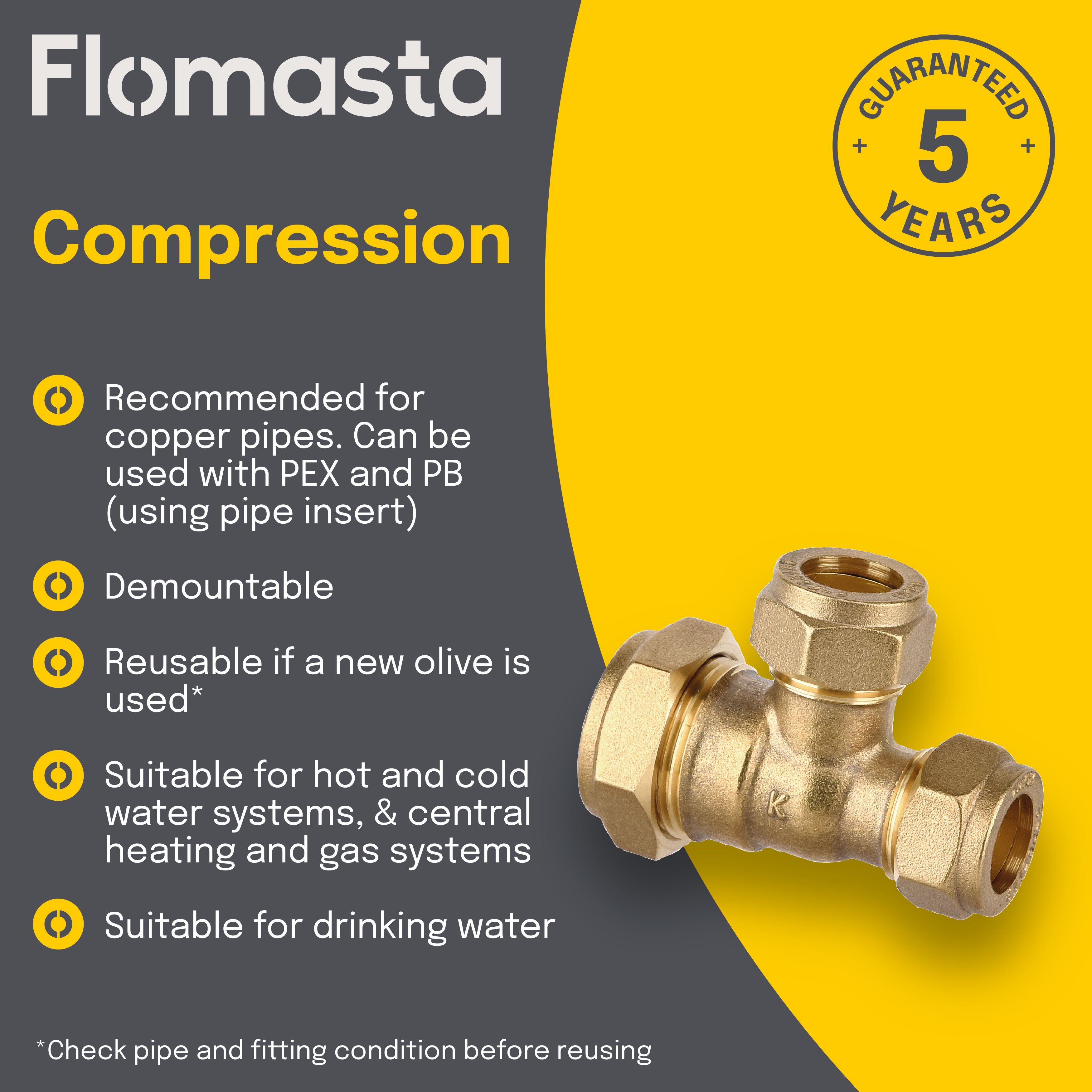 Plumbsure Brass Compression Reducing Tee (Dia) 22mm x 15mm x 15mm