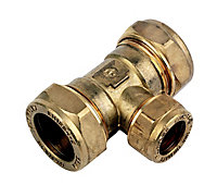 Plumbsure Brass Compression Reducing Tee (Dia) 22mm x 22mm x 15mm