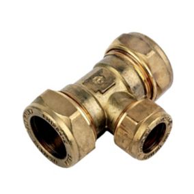 Plumbsure Brass Compression Reducing Tee (Dia) 22mm x 22mm x 15mm