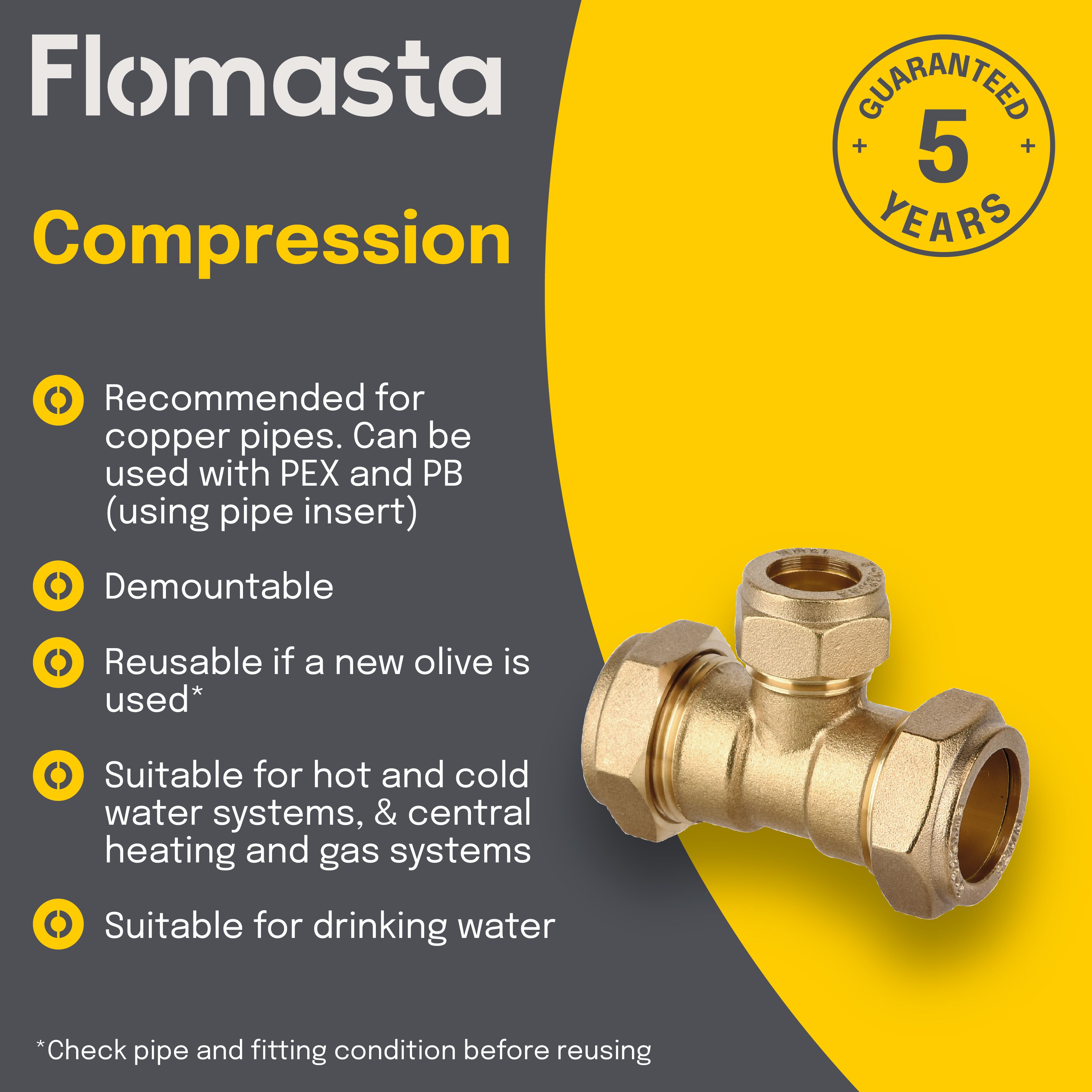 Plumbsure Brass Compression Reducing Tee (Dia) 22mm x 22mm x 15mm
