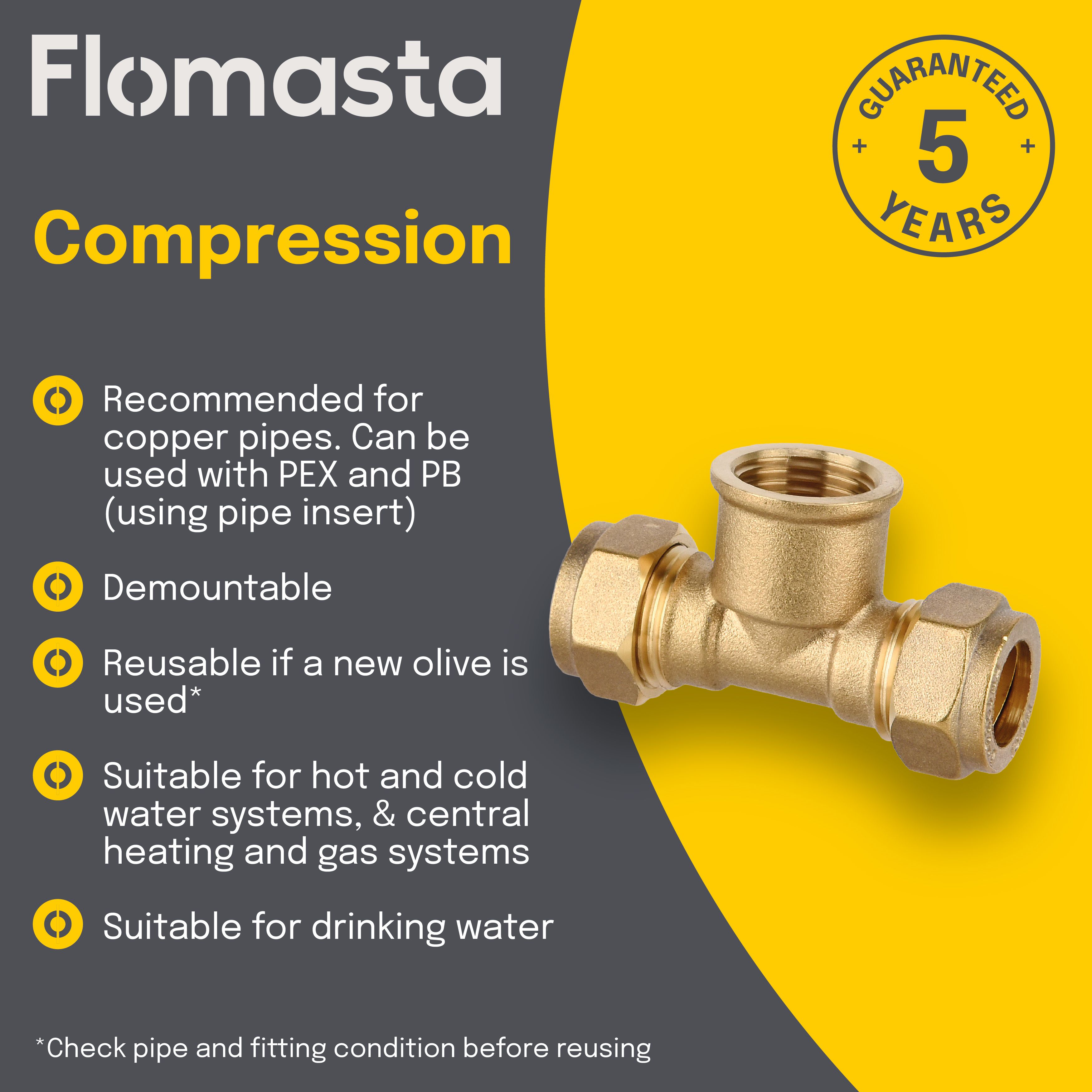 Plumbsure Brass Compression Tee (Dia) 15mm x 15mm x 12.7mm