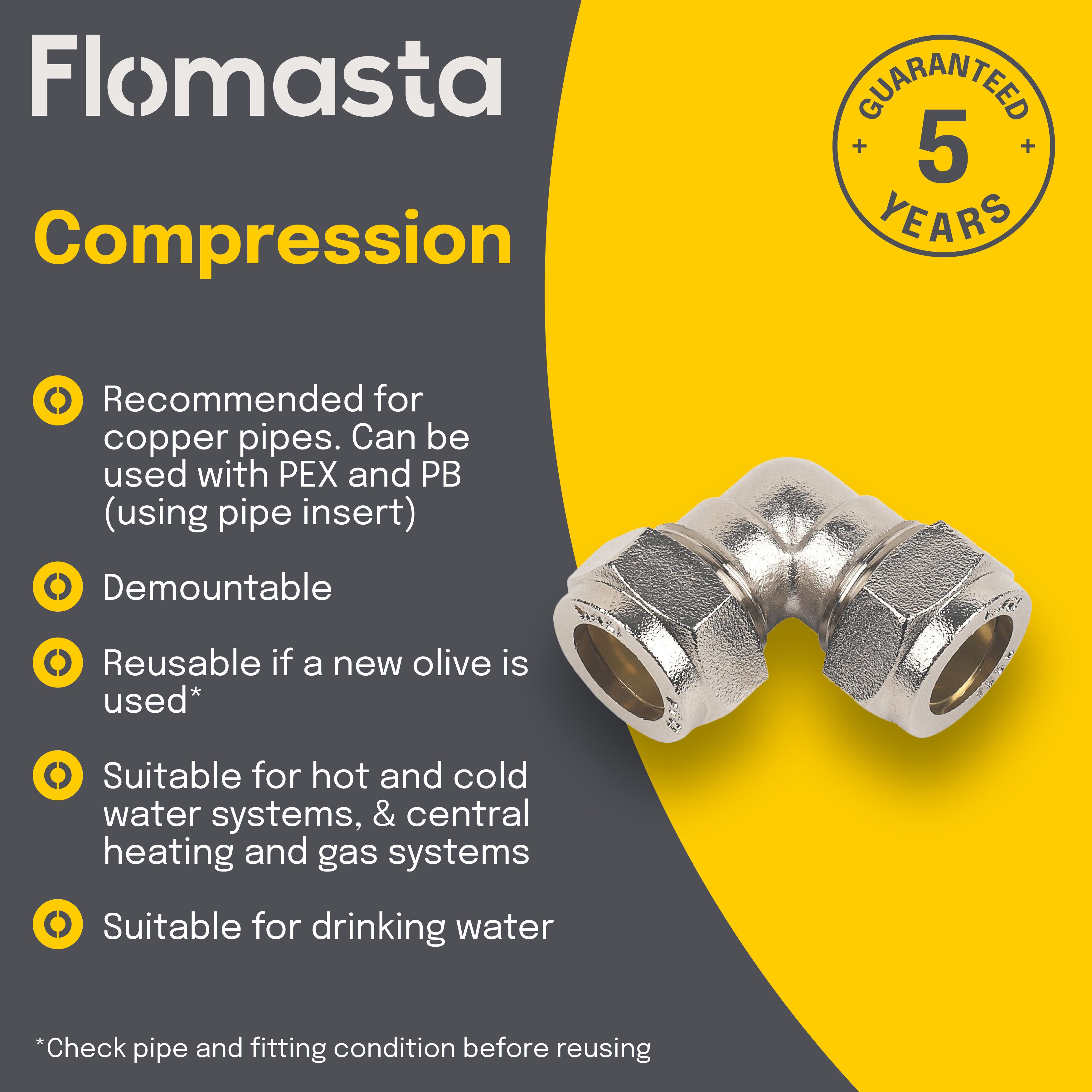 Plumbsure Compression 90° Pipe elbow (Dia)15mm 15mm