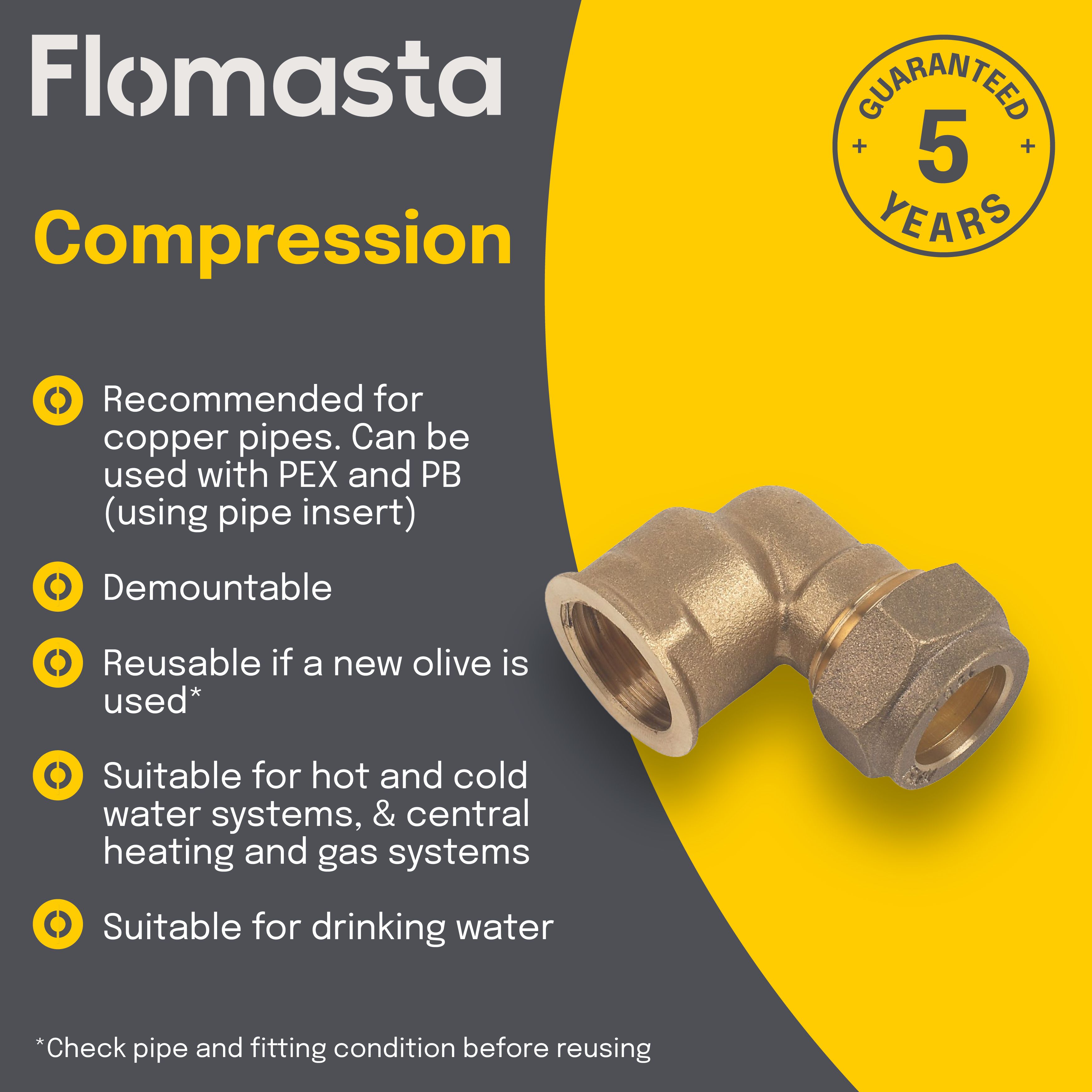 Plumbsure Compression 90° Pipe elbow (Dia)15mm 15mm