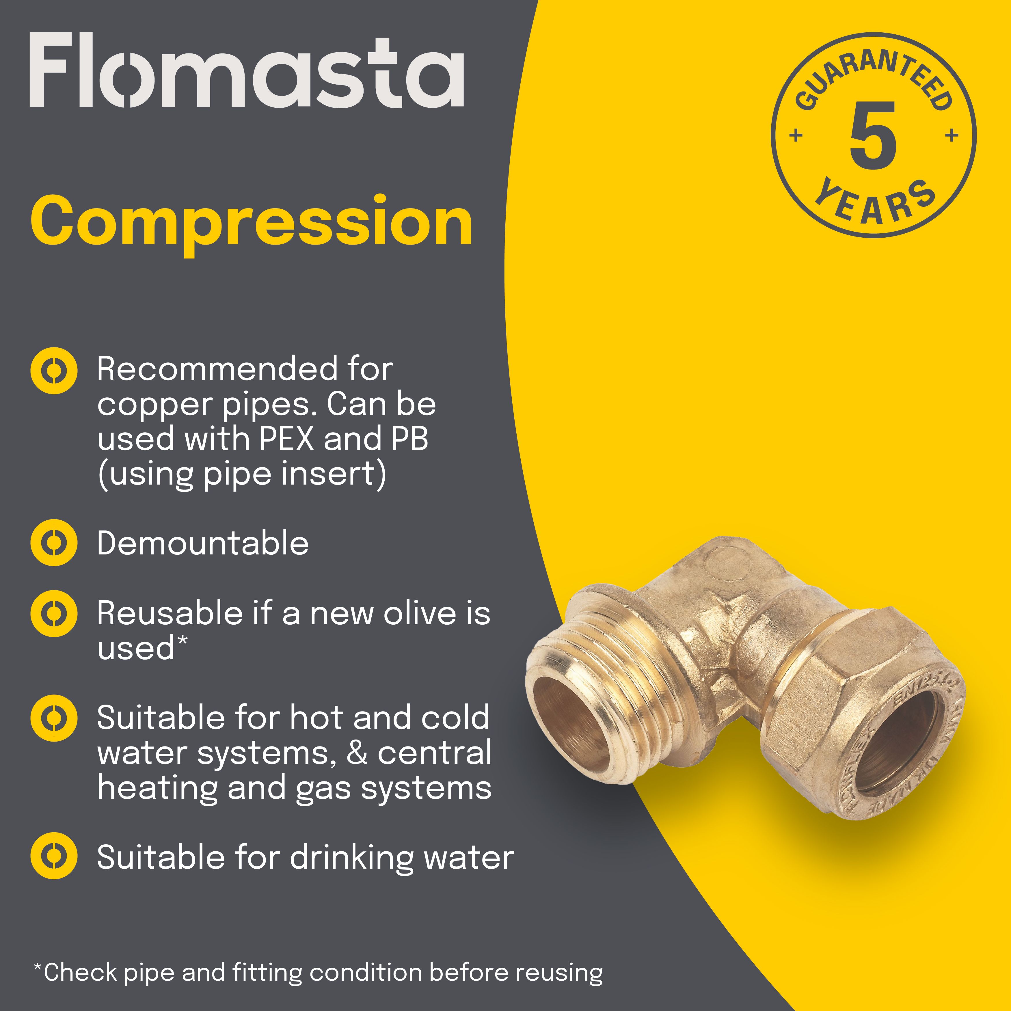 Plumbsure Compression 90° Pipe elbow (Dia)15mm 15mm