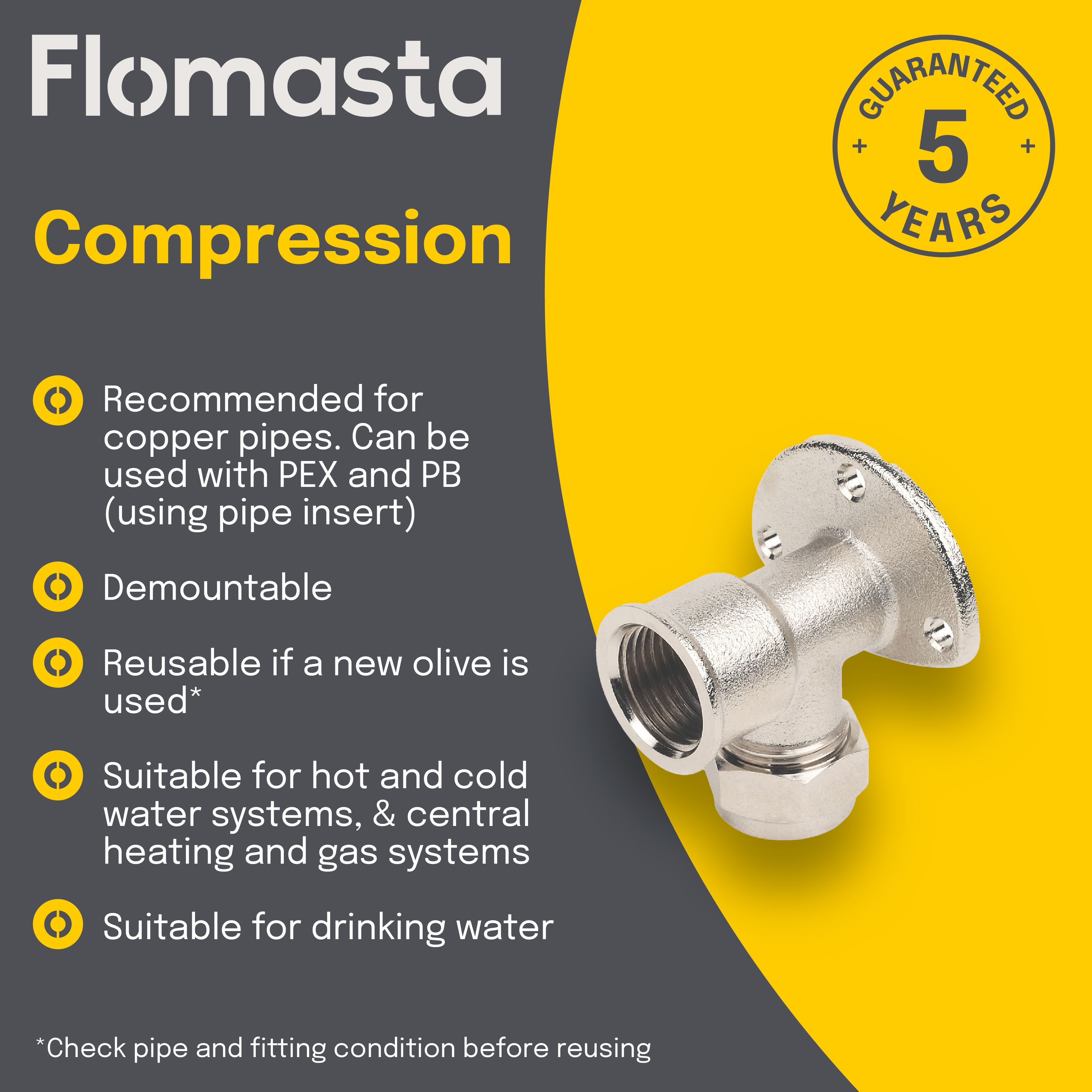 Plumbsure Compression 90° Wallplate Pipe elbow (Dia)15mm 15mm
