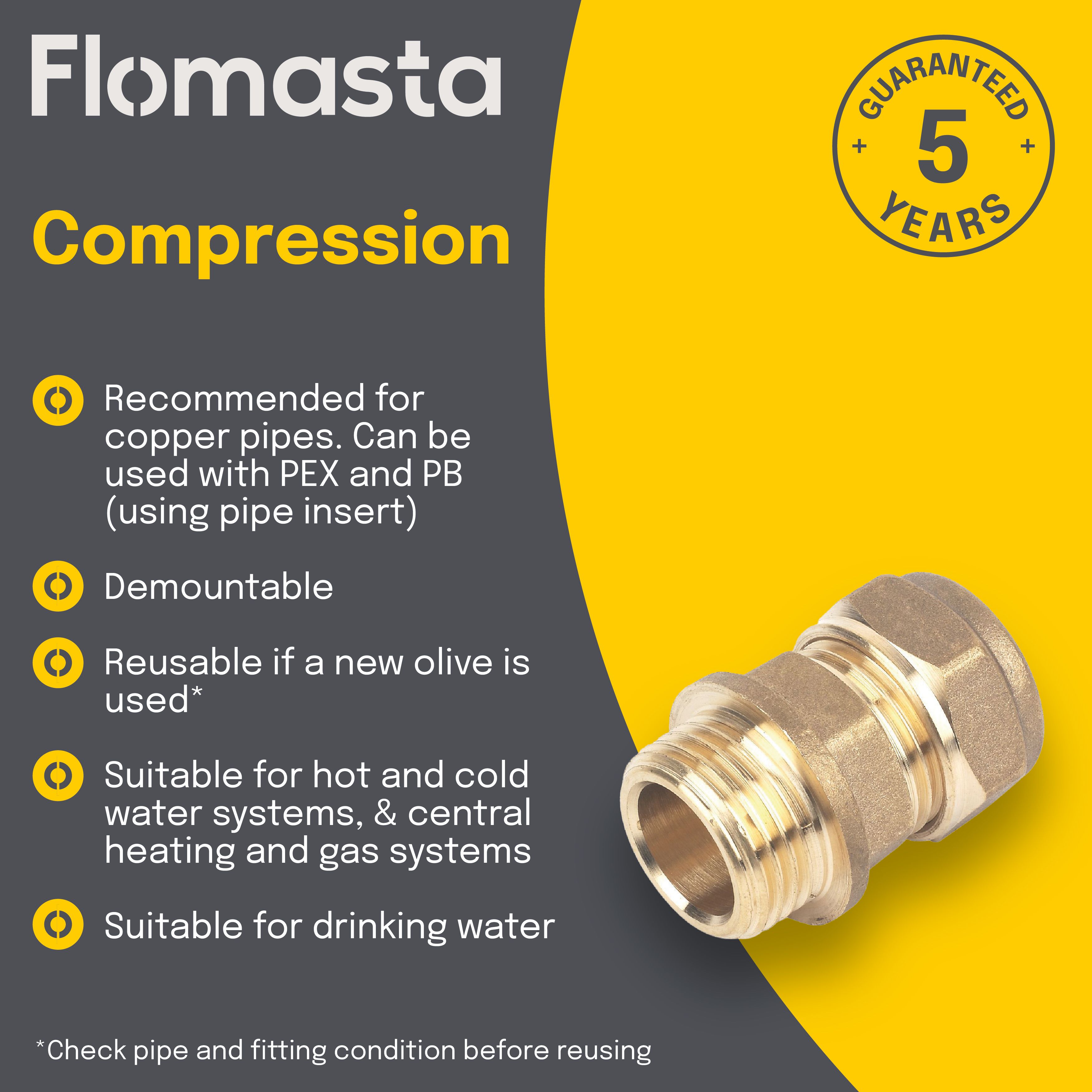 Plumbsure Compression Straight Coupler (Dia)15mm (Dia)12.7mm 15mm