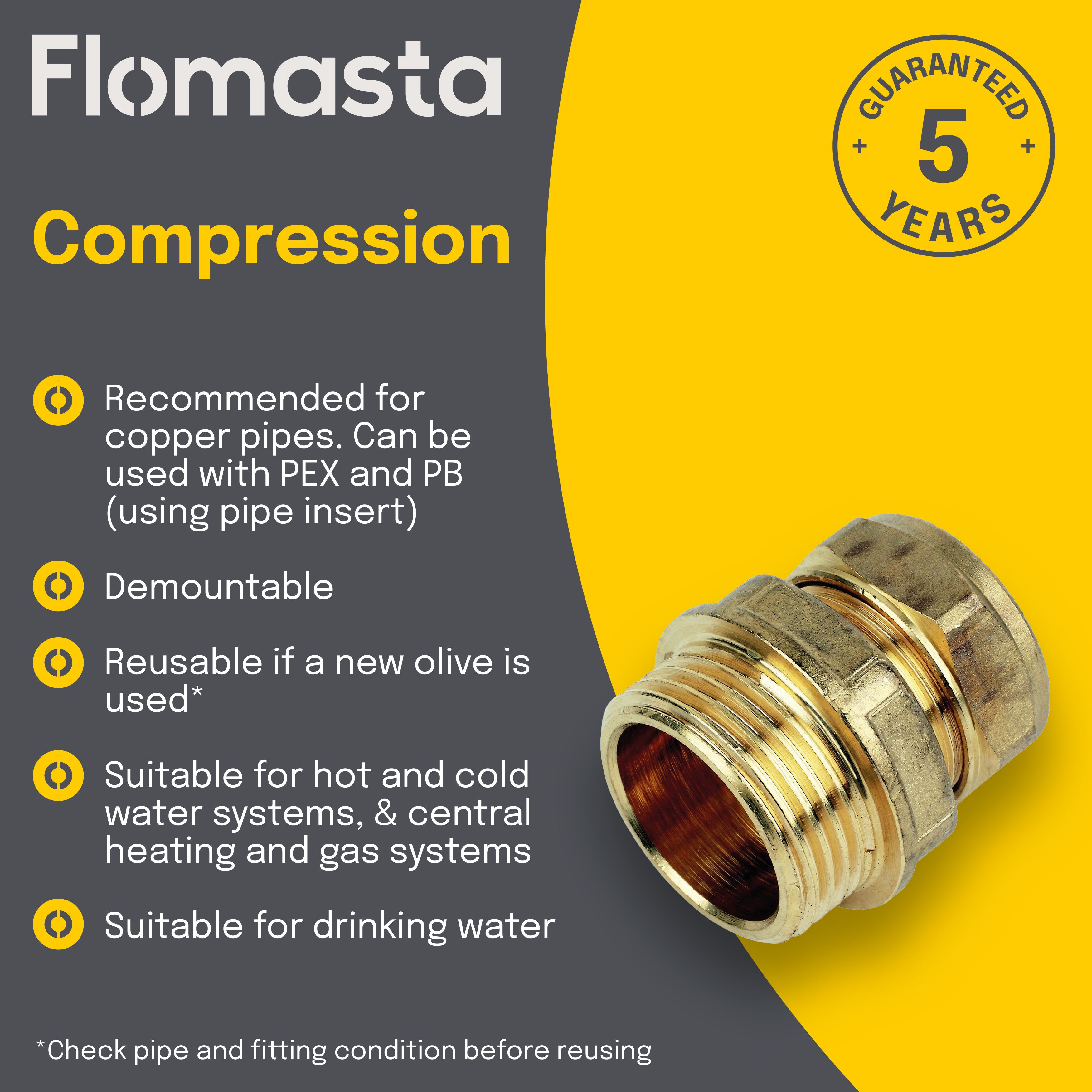 Plumbsure Compression Straight Coupler (Dia)22mm (Dia)25.4mm 22mm