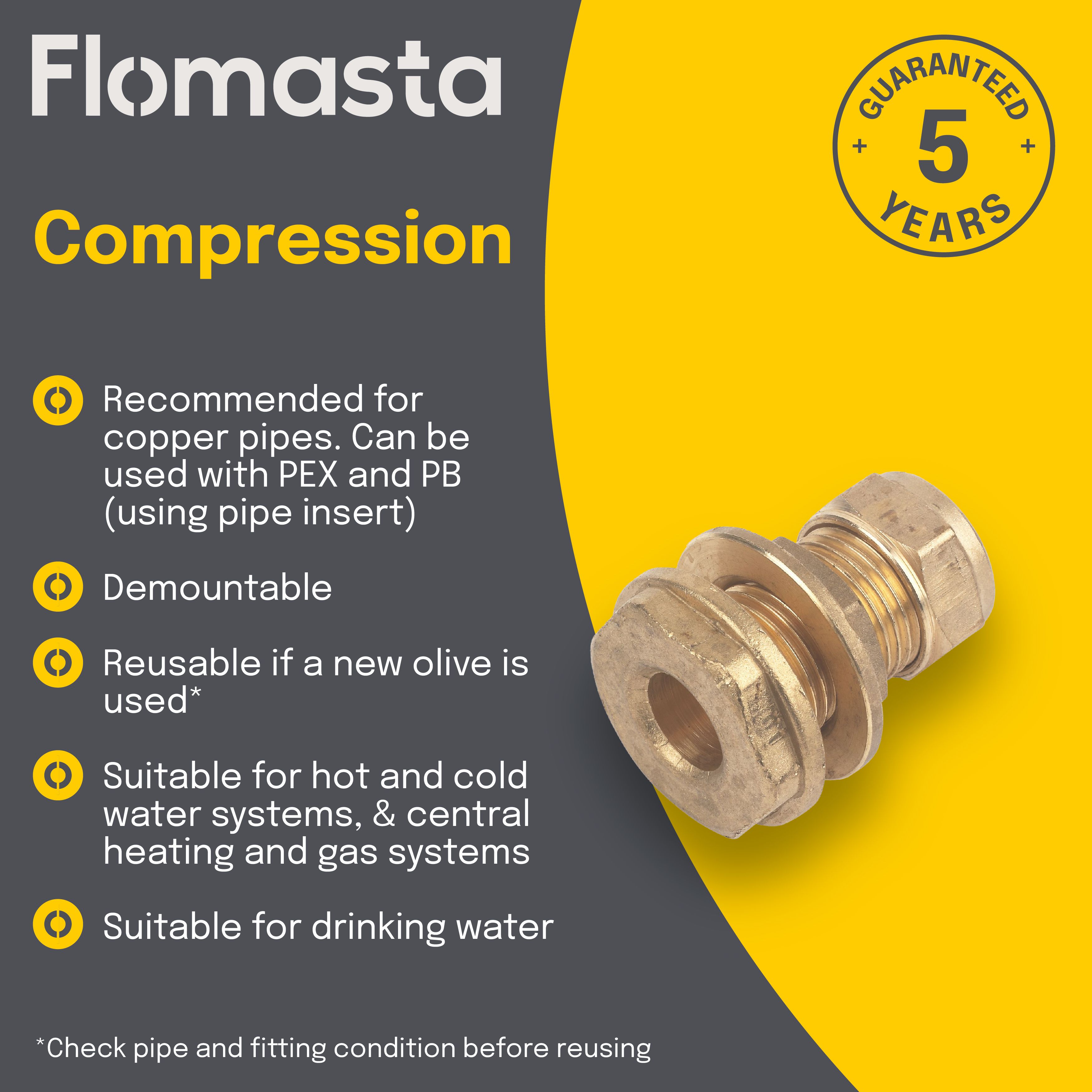 Plumbsure Compression Straight Tank connector, (Dia)15mm